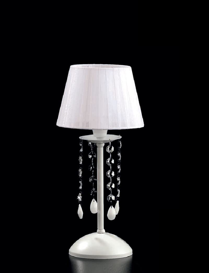 Classic White Lacquered Metal Night Lamp with 1 Light, Frosted Glass & White Organza Shade PR 6826/LP – Perfect for Bedroom, Nursery, or Relaxing Ambiance