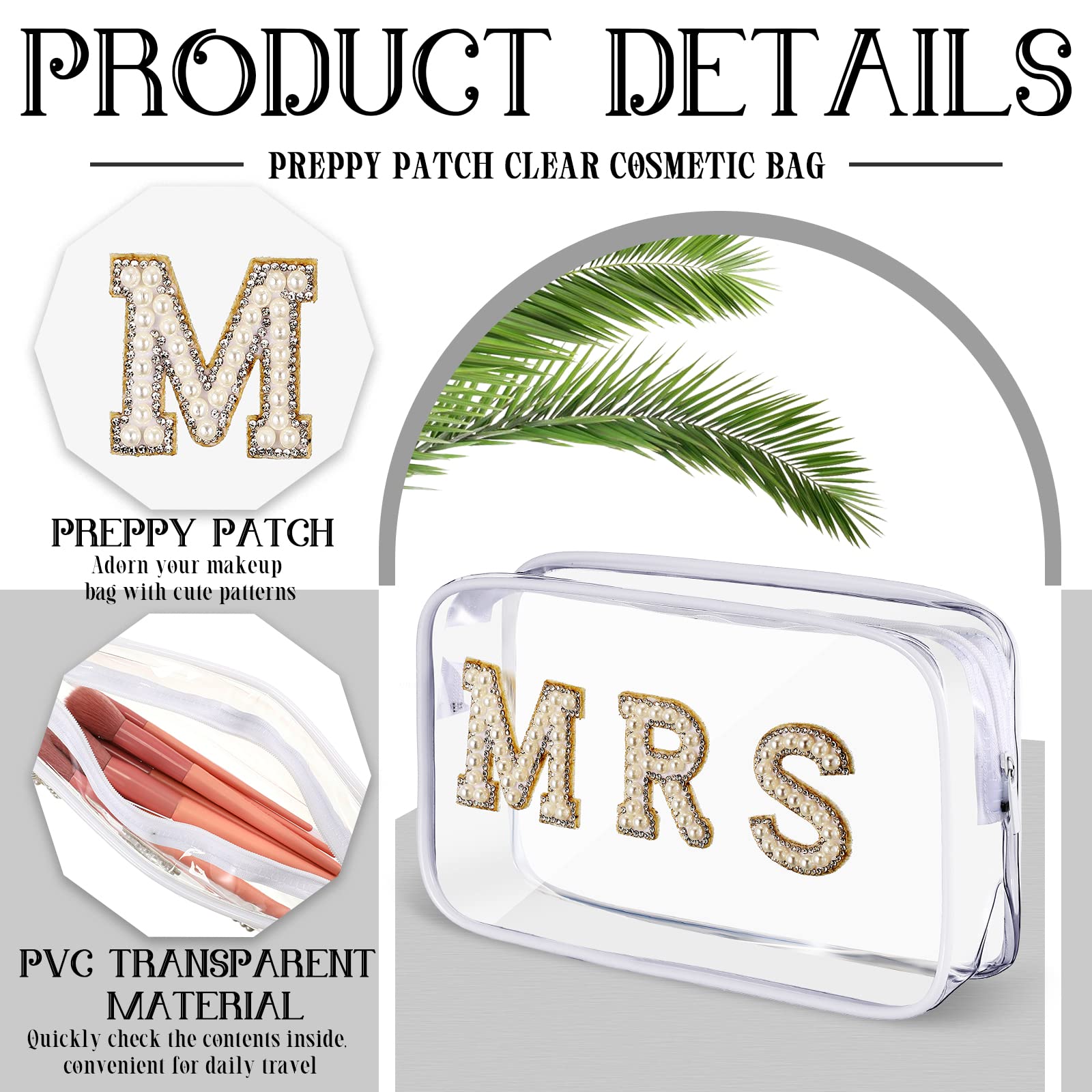LEIFIDE Clear Bridal Makeup Bag - Rhinestone Letter PVC Travel Cosmetic Case for Bride, Bachelorette & Mrs - Perfect for Wedding, Honeymoon & Travel Toiletries - Transparent Wifey Pouch & Purse