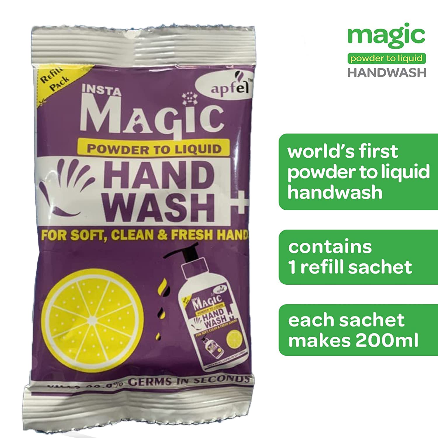 Apfel Insta Magic Hand Wash Powder - 10 Pack Lavender Scented - 100% Stronger Germ Protection - Travel Size (90g, Makes 2 Litres) - Perfect for Camping, Travel & Office Use
