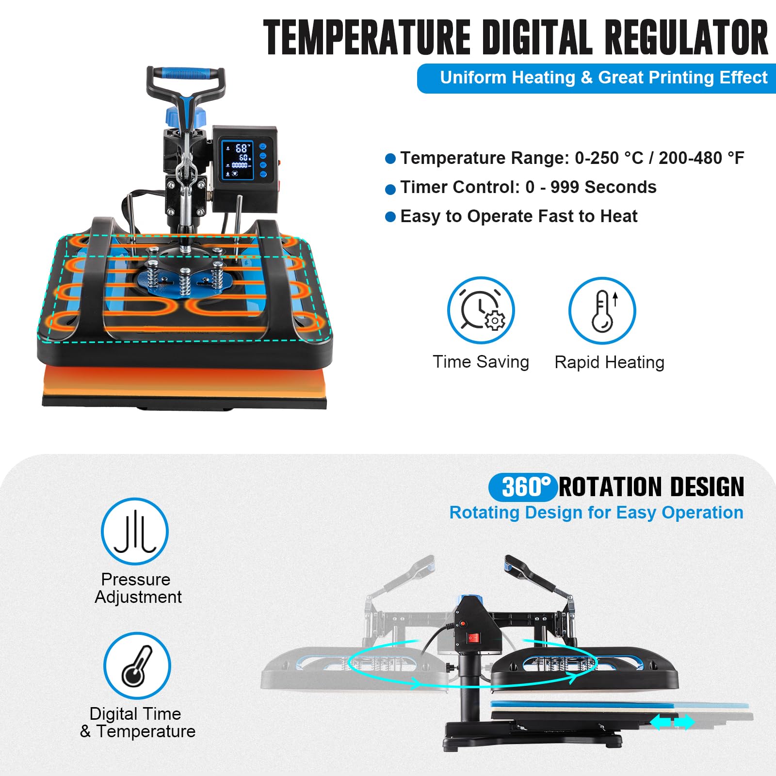 5-in-1 Heat Press Machine 15x12 Inch with 30oz Tumbler Press - Swing Away T-Shirt Press & Sublimation Combo for T-Shirts, Tumblers, Hats & Caps | Perfect for DIY Crafts, Custom Apparel & Small Business Printing