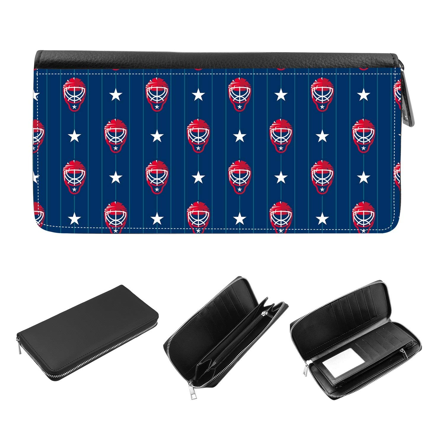 RFID Blocking Women's Zip Around Wallet & Phone Clutch with Card Organizer - Hockey Helmet & Star Pattern Design - Perfect for Everyday Use, Travel & Sports Events