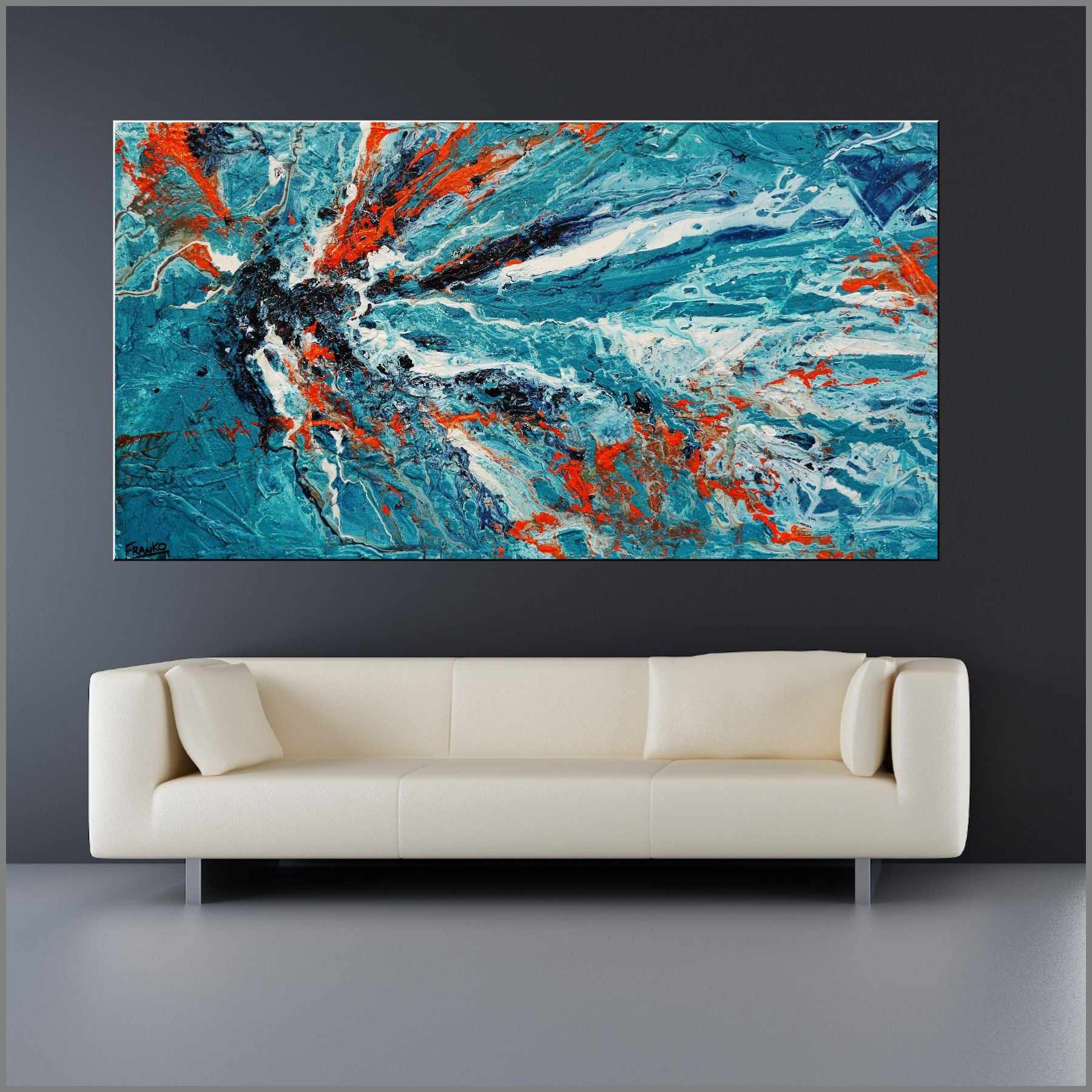 Jungle Rush 190cm x 100cm Blue Orange Textured Abstract Canvas Art - Modern Wall Decor for Living Room, Bedroom & Office