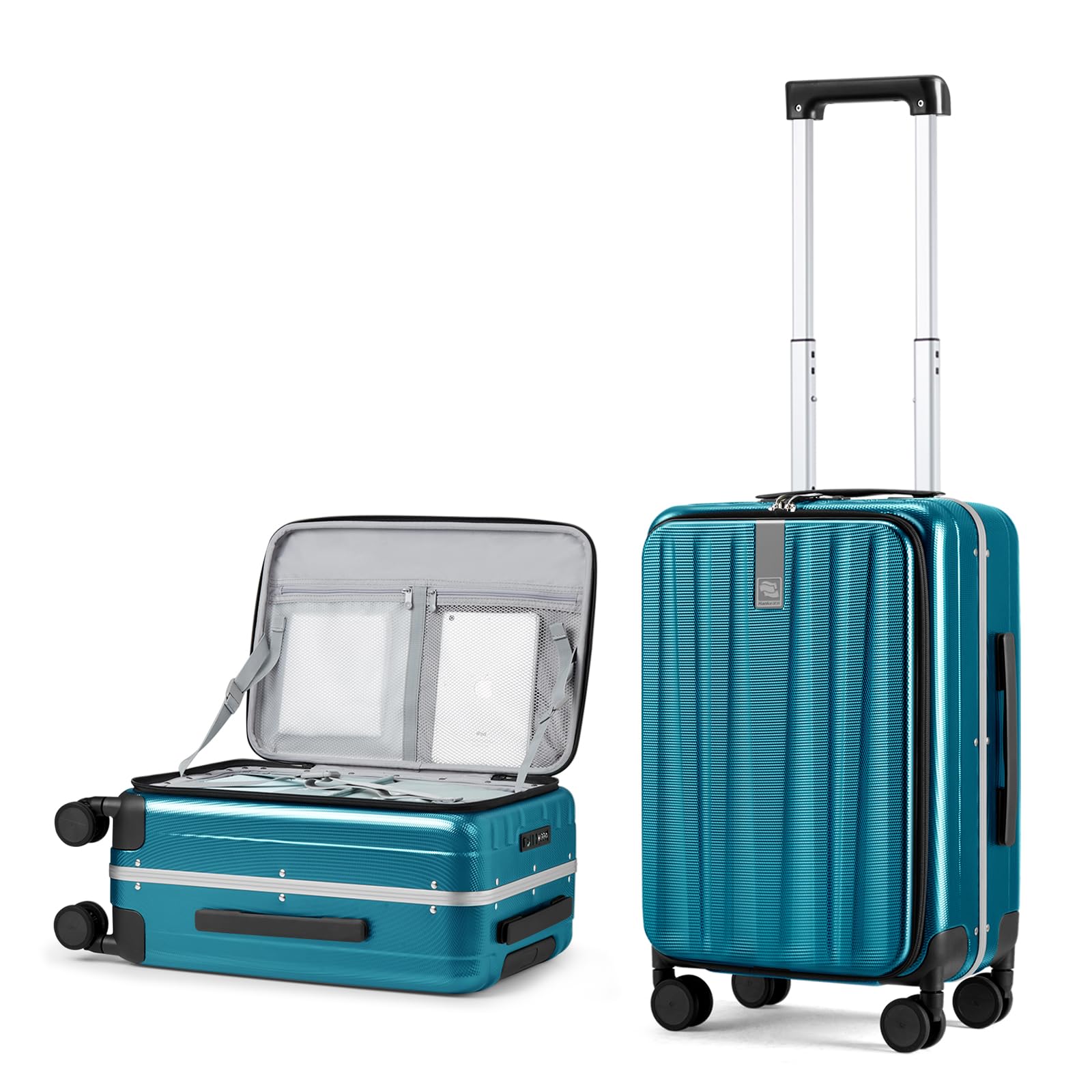 20 Inch Carry On Luggage with Wheels - PC Hard Shell Suitcase with Aluminum Frame & TSA Lock | Lightweight Travel Luggage for Men & Women | Perfect for Air Travel, Business Trips & Vacation | Caribbean Blue
