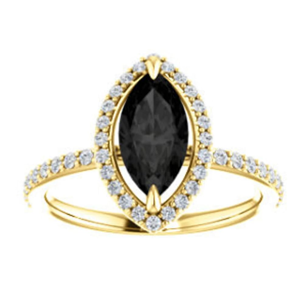 1CT-3CT Marquise Cut Black Diamond Engagement Ring with Halo Black Onyx - 925 Silver/10K/14K/18K Gold (Yellow, 2.5 CT) - Perfect for Women's Anniversary, Promise Gifts & Special Occasions