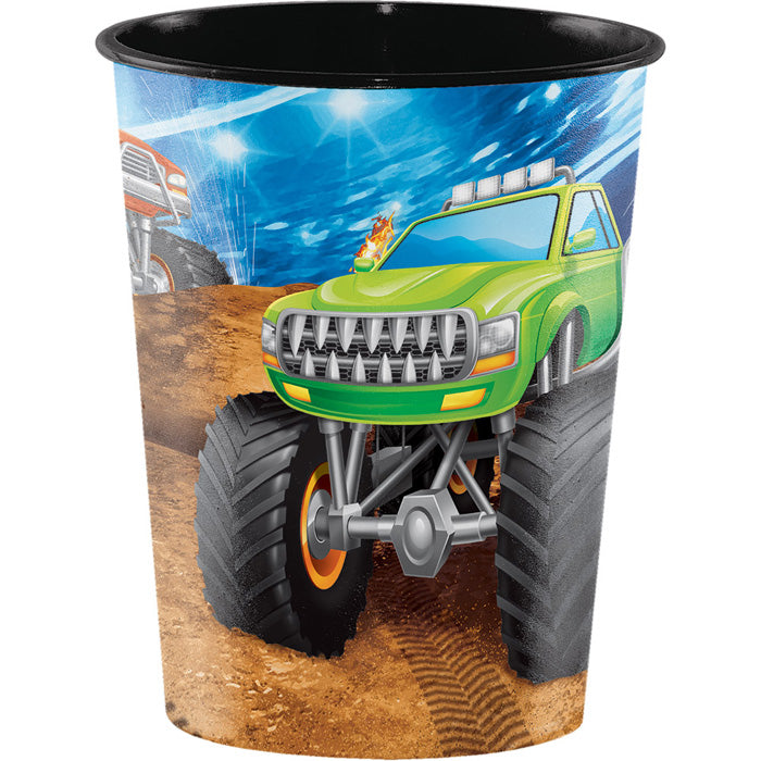 12-Pack Bulk Monster Truck 16 oz Plastic Cups for Kids Birthday Parties, Outdoor Picnics, and Sports Events - Durable Party Supplies for Beverages and Snacks