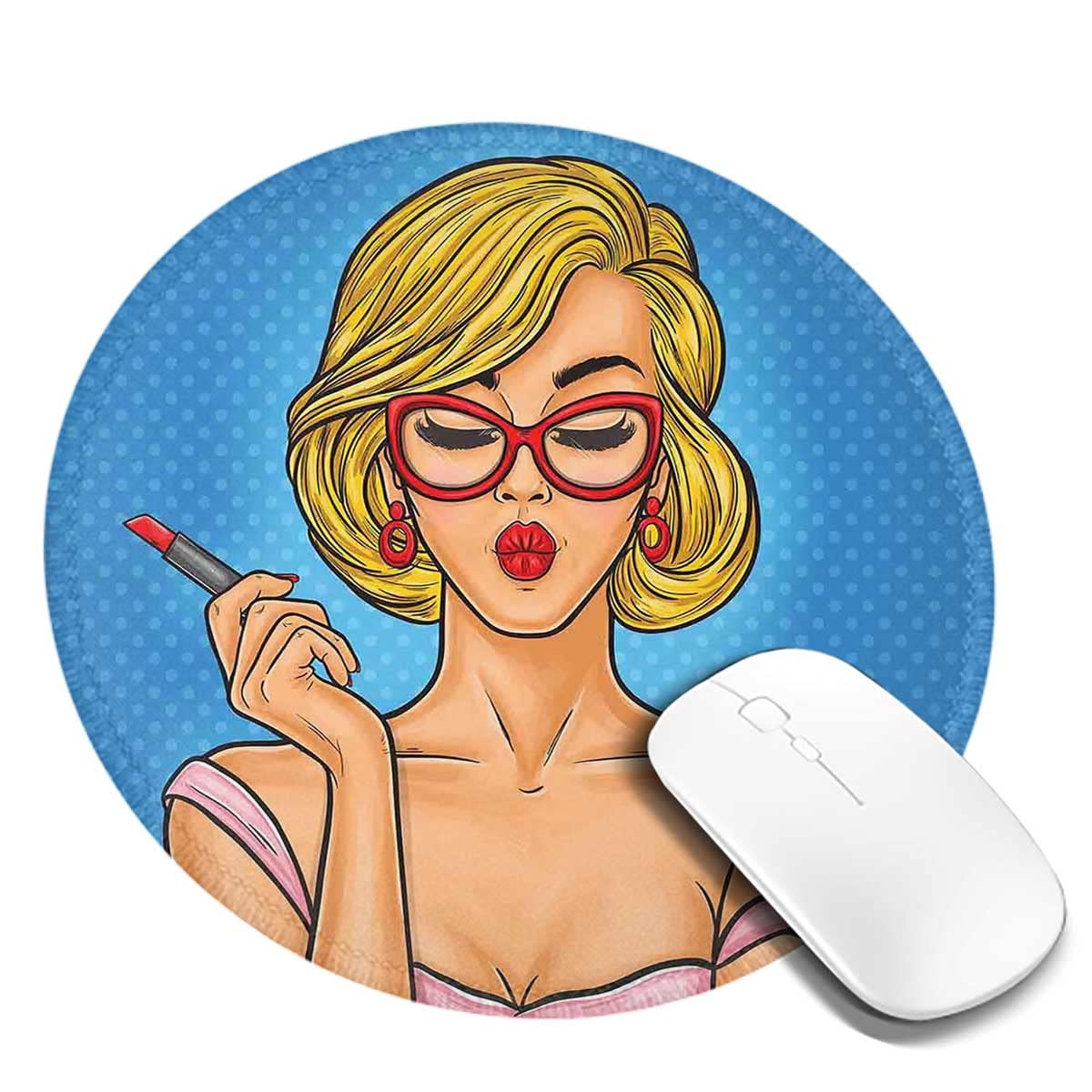 Non-Slip Round Mouse Pad with Cute Red Cat & Eyeglasses Design - 7.9×7.9×0.12 inches (2 Pack) for Laptop, Office & Gaming Desk Accessories - Perfect for Work, Study & Home Decor