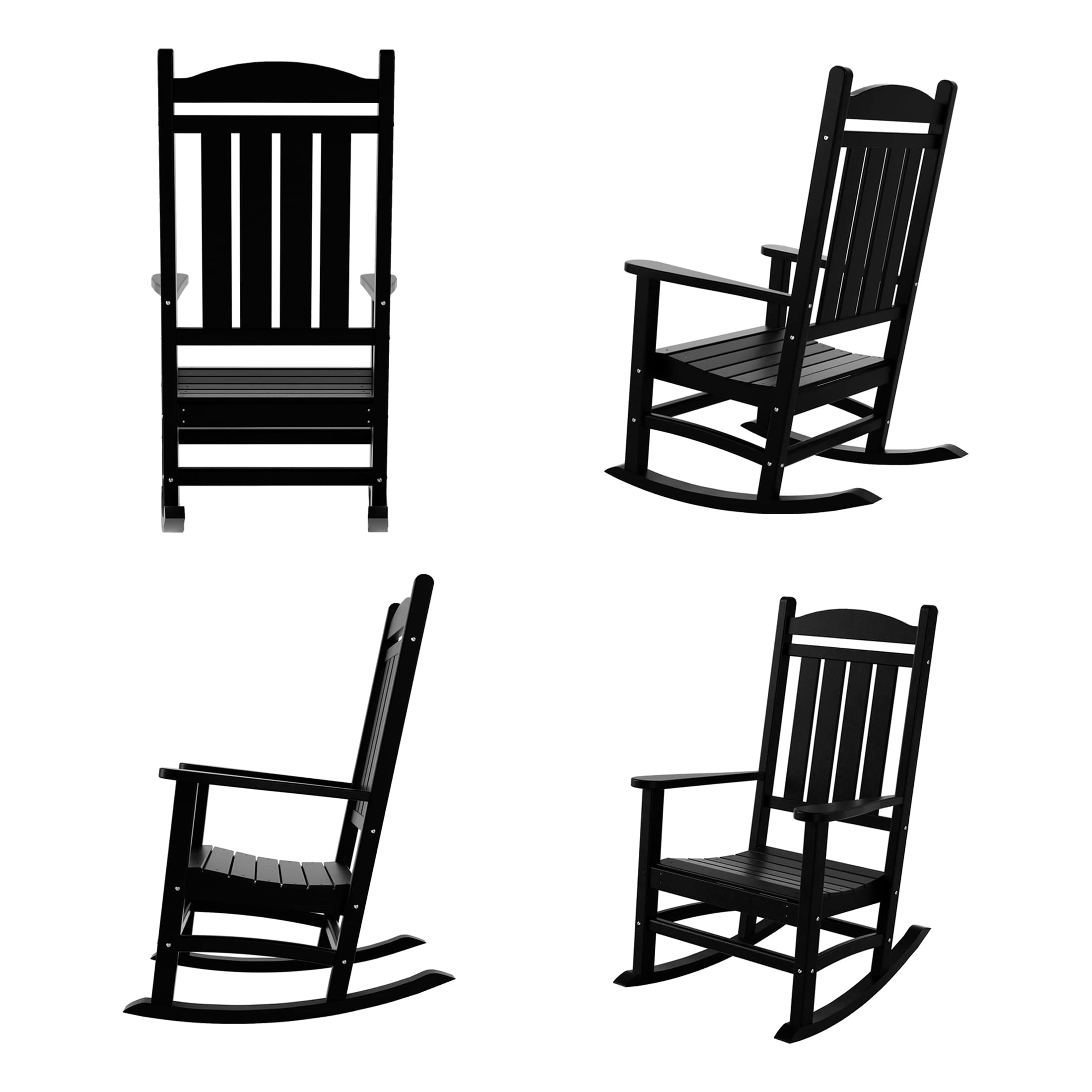 WO Home Furniture 4-Piece Patio Rocking Chair Set - Traditional Outdoor HDPE Rocking Chairs with UV & Weather Resistance (Black) - Perfect for Backyard, Garden, Porch & Poolside Relaxation