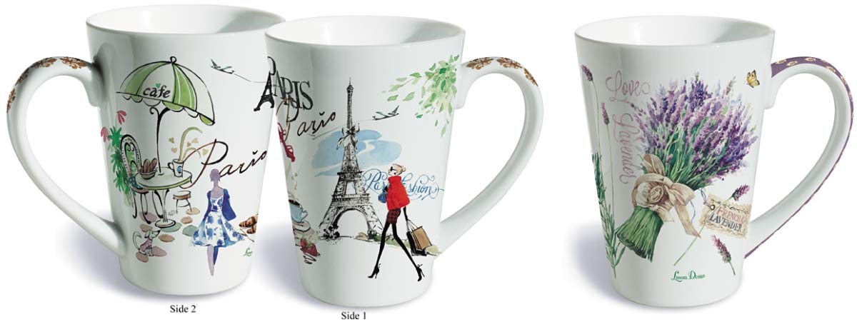Lissom Design W35056 Avila 2-Piece Fine Porcelain French Coffee Mugs Set - Elegant Tea & Espresso Cups for Home, Office & Gift Giving
