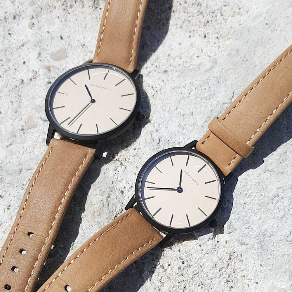 ARIES GOLD URBAN SANTOS G 1022 BK Men's Watch - Brown Leather Strap, Classic Chronograph Design for Business & Casual Wear