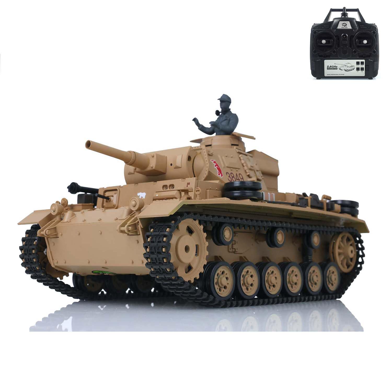 2.4G Heng Long 1/16 Scale German Panzer III H RTR RC Tank Model - Infrared Combat, 360° Rotating Turret, BB Shooting Airsoft Tank with Smoke Generator (Perfect for Military Enthusiasts & RC Hobbyists)
