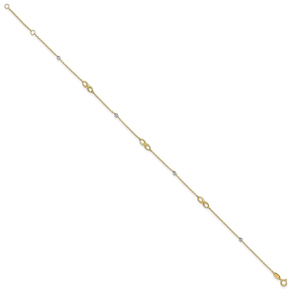 14K Solid Two Tone Gold Infinity Twisted Love Knot Anklet - 10 Inch Adjustable Summer Beach Foot Bracelet for Women | Perfect for Vacation, Wedding, Gift & Everyday Wear