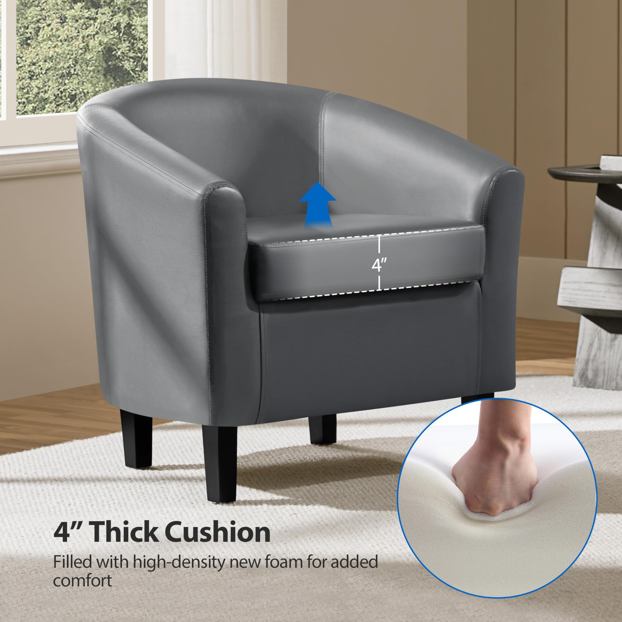 Yaheetech 2-Pack Gray Faux Leather Barrel Chairs - Modern Club Chairs with Sturdy Wood Legs for Living Room, Bedroom, Office - Comfortable Accent Seating for Home, Reading Nook & Waiting Areas