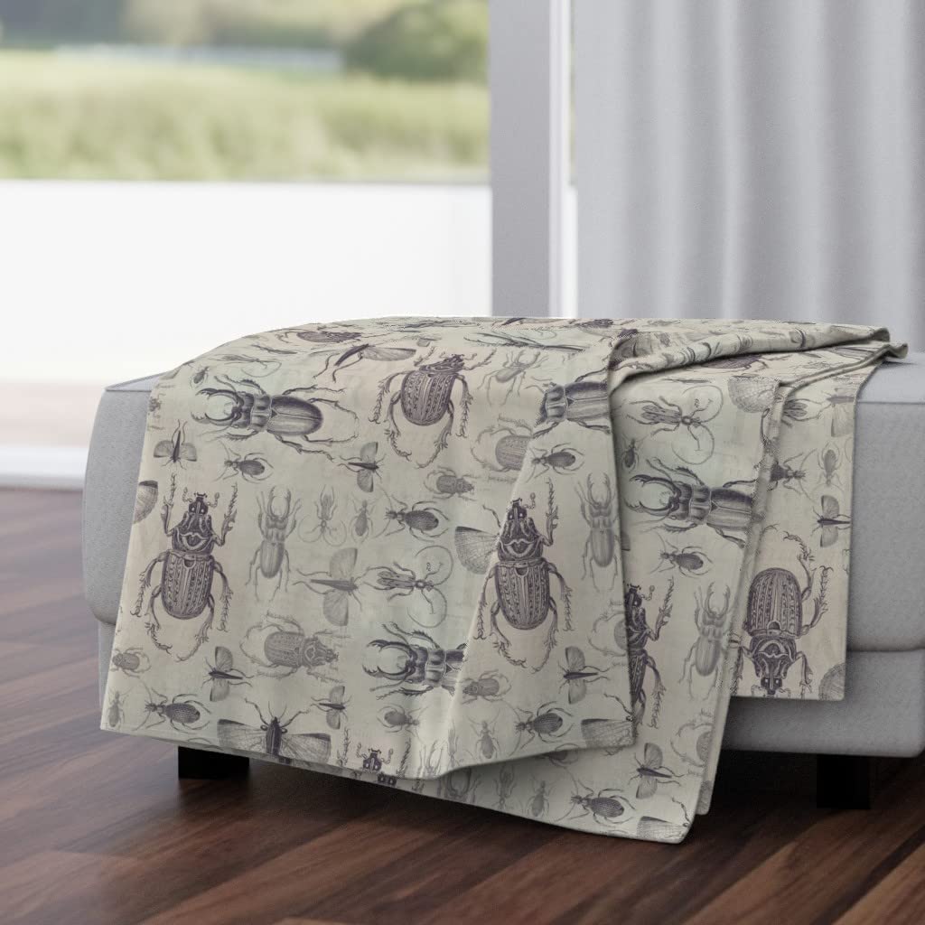 Vintage Bugs Brown Retro Khaki Tan Entomology Print Plush Minky Throw Blanket 50