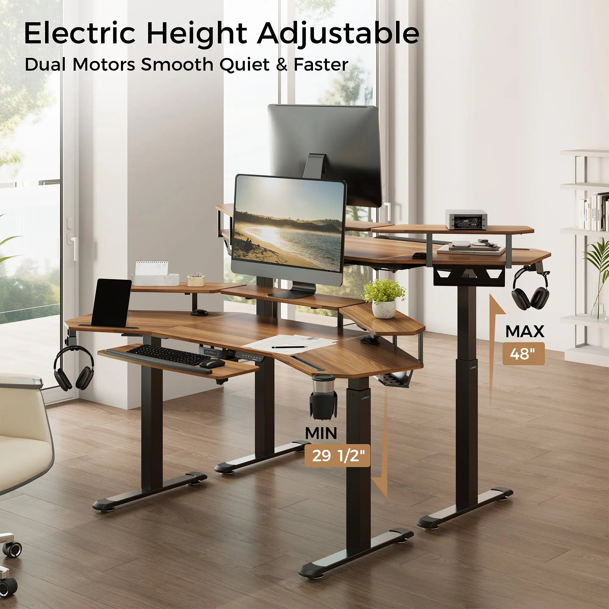 Aero Pro Wing Shaped Standing Desk 72x23 Inches - Adjustable Height Ergonomic Workstation for Home Office & Gaming Setup