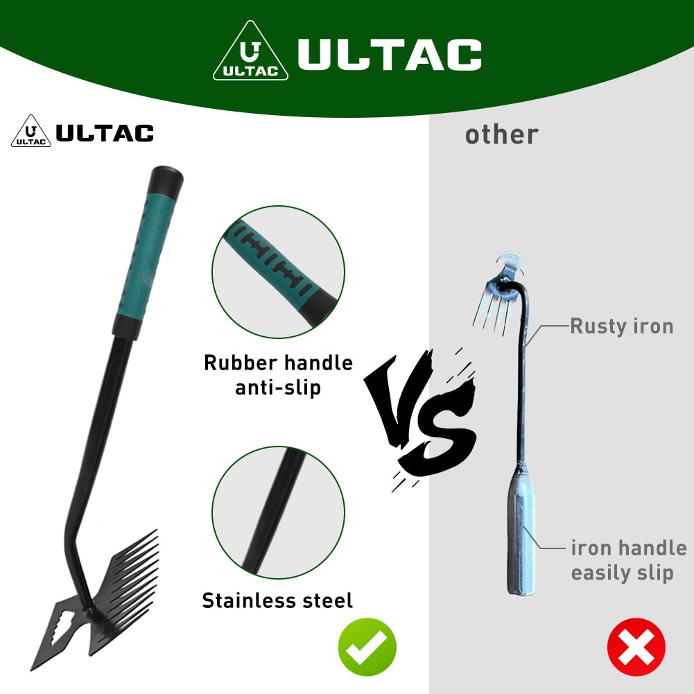 Stainless Steel Weed Puller Tool - Heavy Duty Hand Weeder with 6+11 Teeth for Gardening, Backyard Farming & Lawn Care | Portable & Effective Weeding Tool for Removing Dandelions, Thistles & Tough Weeds