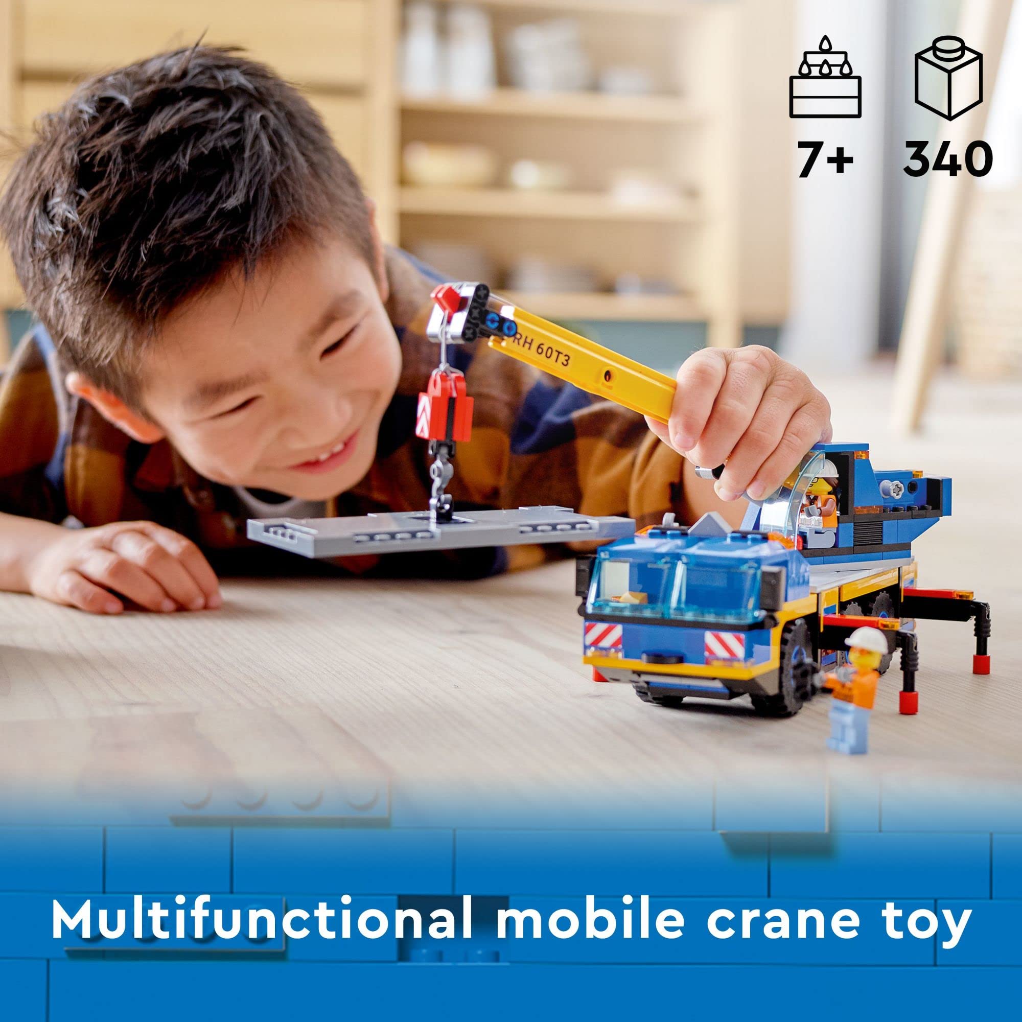 LEGO City Mobile Crane 60324 Building Kit – 340-Piece Construction Toy with Working Boom, Outriggers & Winch System – Includes Driver & Worker Minifigures – STEM Learning Gift for Boys & Girls Ages 7+ – Perfect for Creative Play & Construction-Themed Birthday Gifts