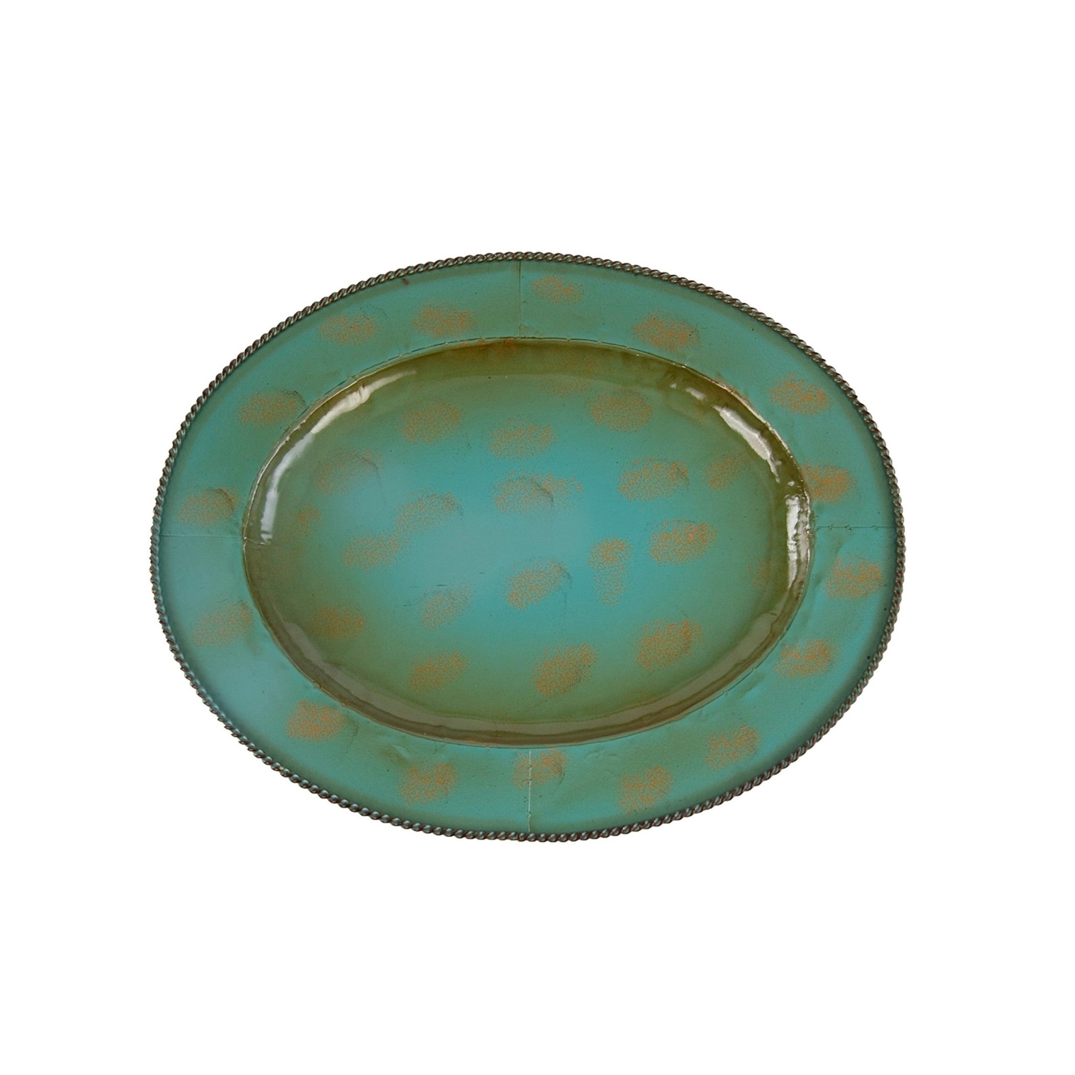 Turquoise Oval Iron Tray - 16.5 Inch Decorative Serving Tray for Home Decor, Dining Table Centerpiece, Coffee Table Display, and Party Serving