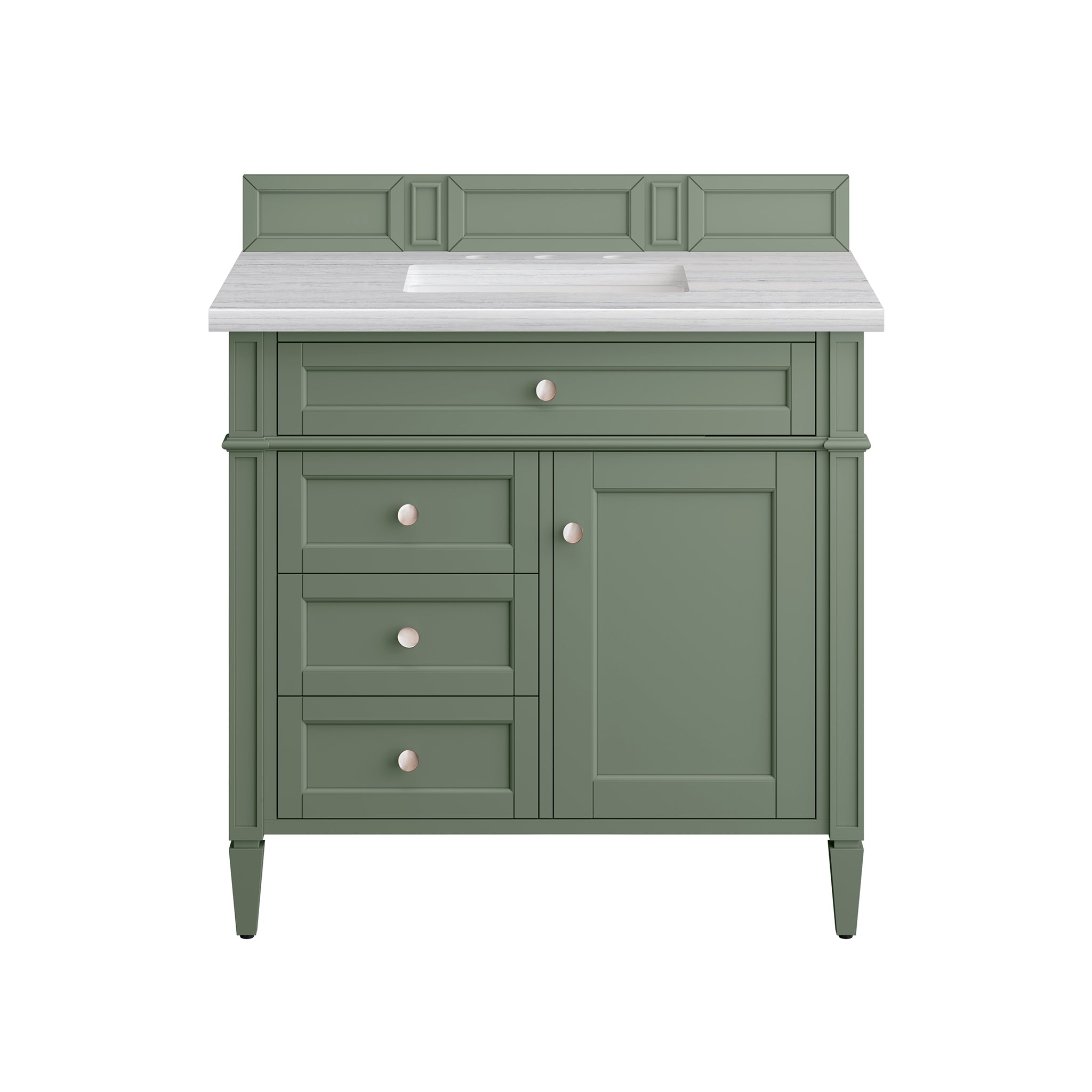 Brittany 36-Inch Single Bathroom Vanity with Smokey Celadon Finish & 3CM Arctic Fall Quartz Top - Perfect for Modern Master Bathrooms and Powder Rooms