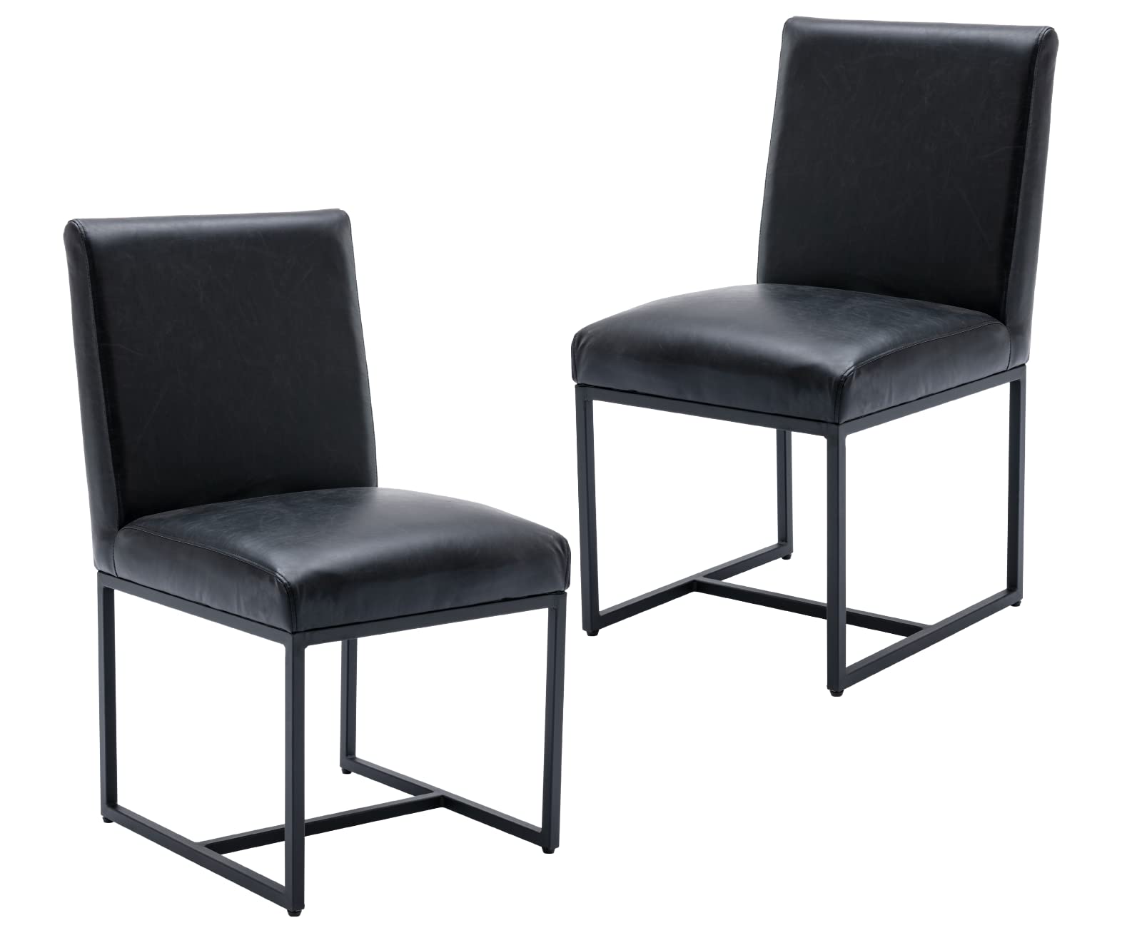 Premium CIMOTA Black Leather Dining Chairs Set of 2 - Modern Upholstered Armless Side Chairs with Sturdy Black Metal Base for Dining Room, Kitchen, Restaurant & Office - Perfect for Home Decor & Guest Seating (2-Piece Set)