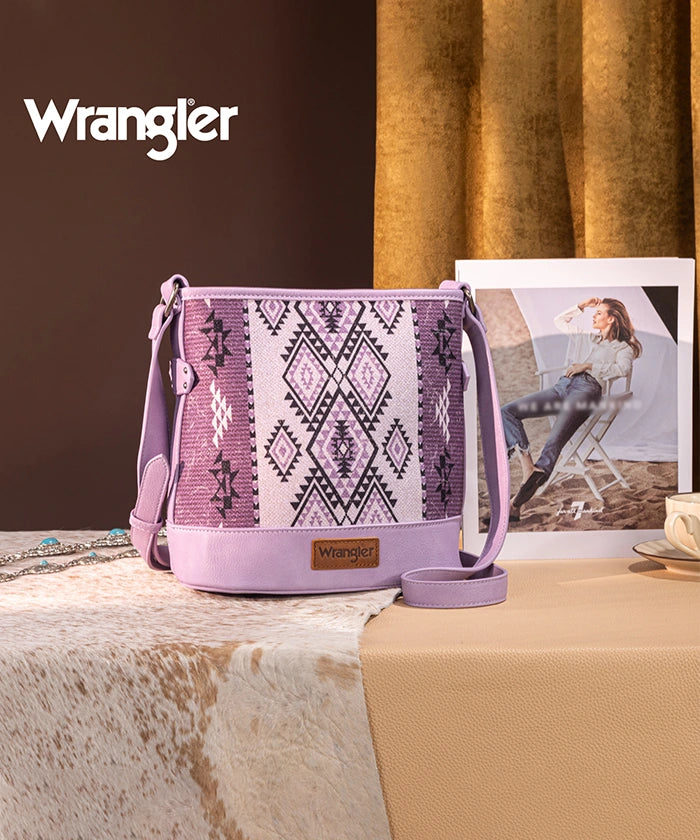 Wrangler Aztec Print Canvas Bucket Bag for Women - Stylish Crossbody Purse with Adjustable Strap, Perfect for Travel, Shopping & Everyday Use
