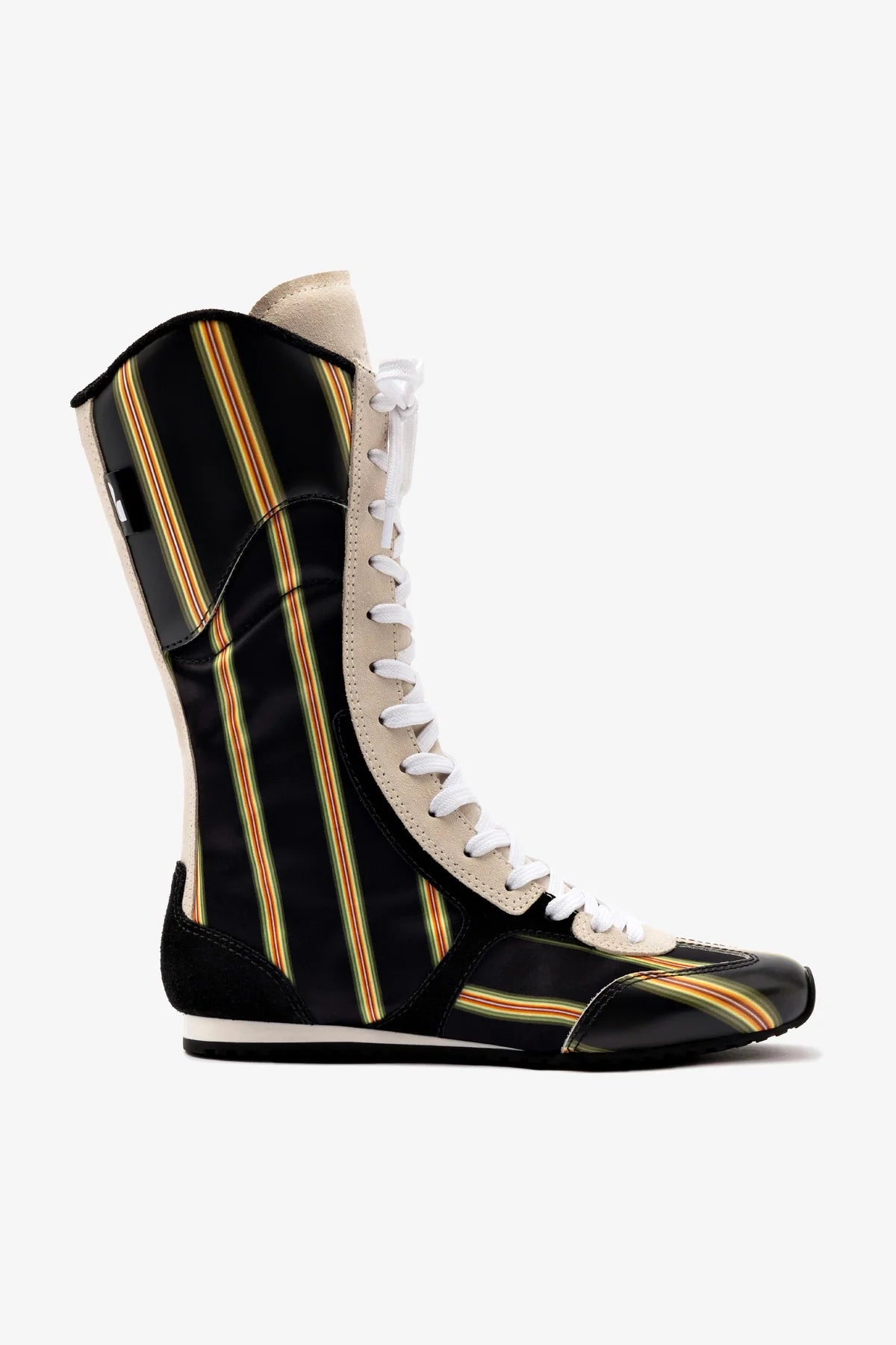 Larroudé x Jonathan Cohen Black Striped Suede Flat Lo Sneaker Boot - Stylish & Comfortable Women's Shoes for Casual Outings, Work & Travel