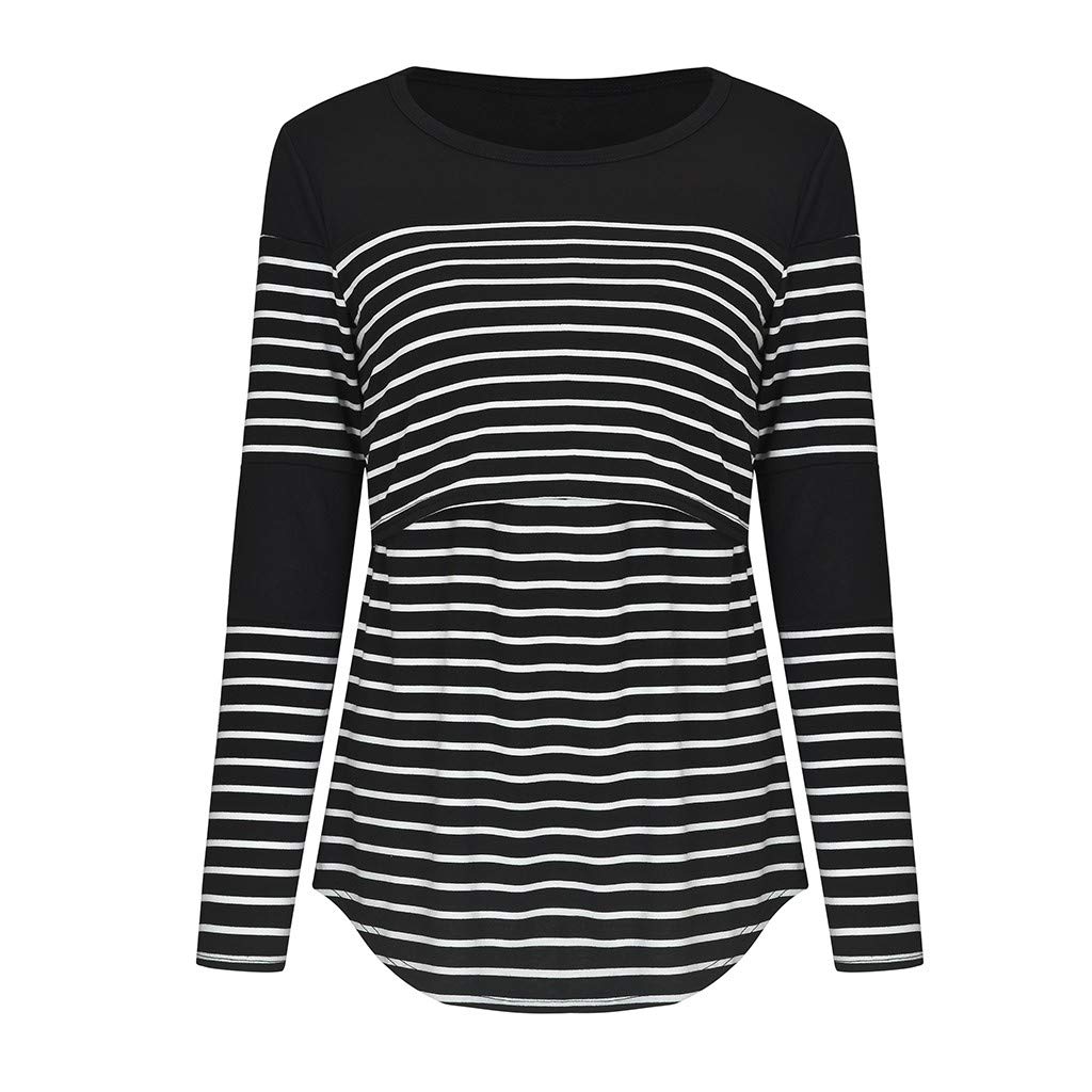 Long Striped Sleeve Maternity Nursing T-Shirt for Women - Comfortable Breastfeeding Top & Pregnancy Blouse - Perfect for Nursing, Pregnancy and Everyday Wear