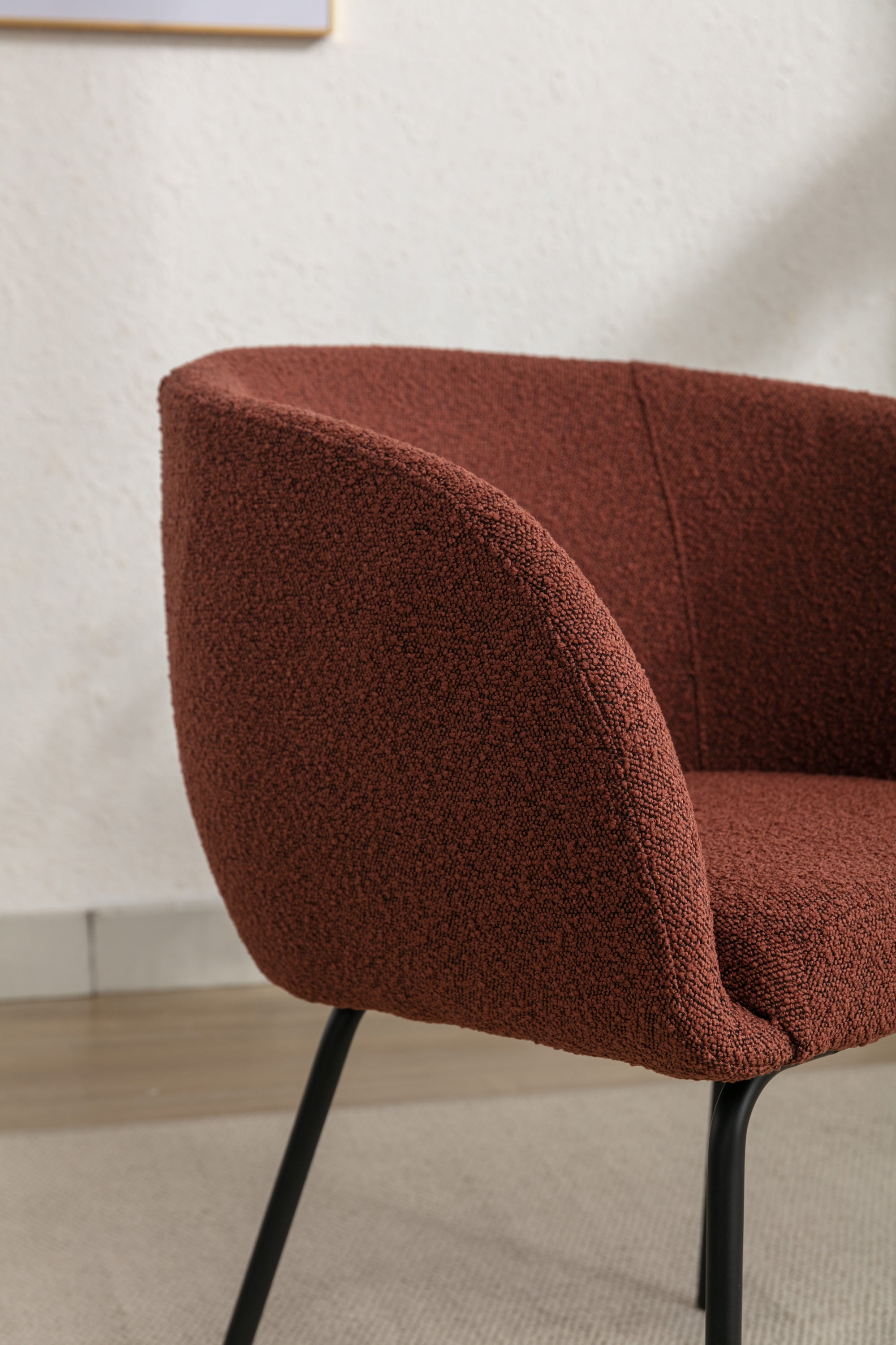 2 Pack Boucle Fabric Dining Chairs with Black Metal Legs - Wine Red | Modern Upholstered Side Chairs for Kitchen, Dining Room, or Office | Comfortable & Stylish Seating Solution