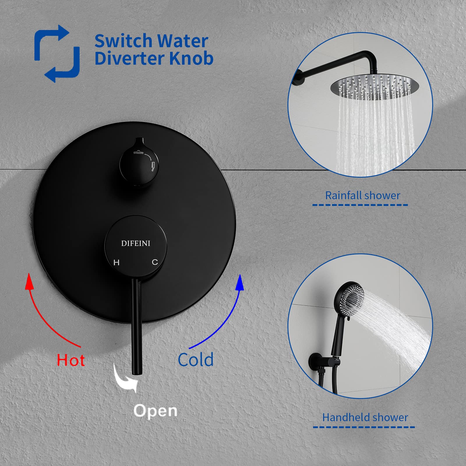 Matte Black Shower System - 10 Inch Stainless Steel Rainfall Shower Head with Rough-in Valve Trim Kit - Modern Bathroom Faucet Set for Luxury Spa Experience at Home