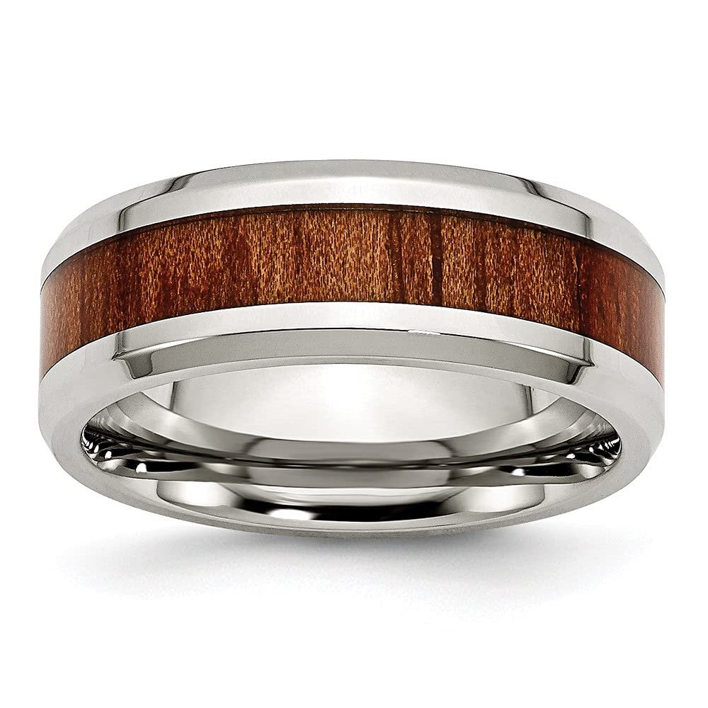 Diamond2Deal 8mm Stainless Steel Polished Red & Orange Wood Enamel Ring for Women - Elegant Jewelry Gift for Anniversary, Valentine's Day & Special Occasions