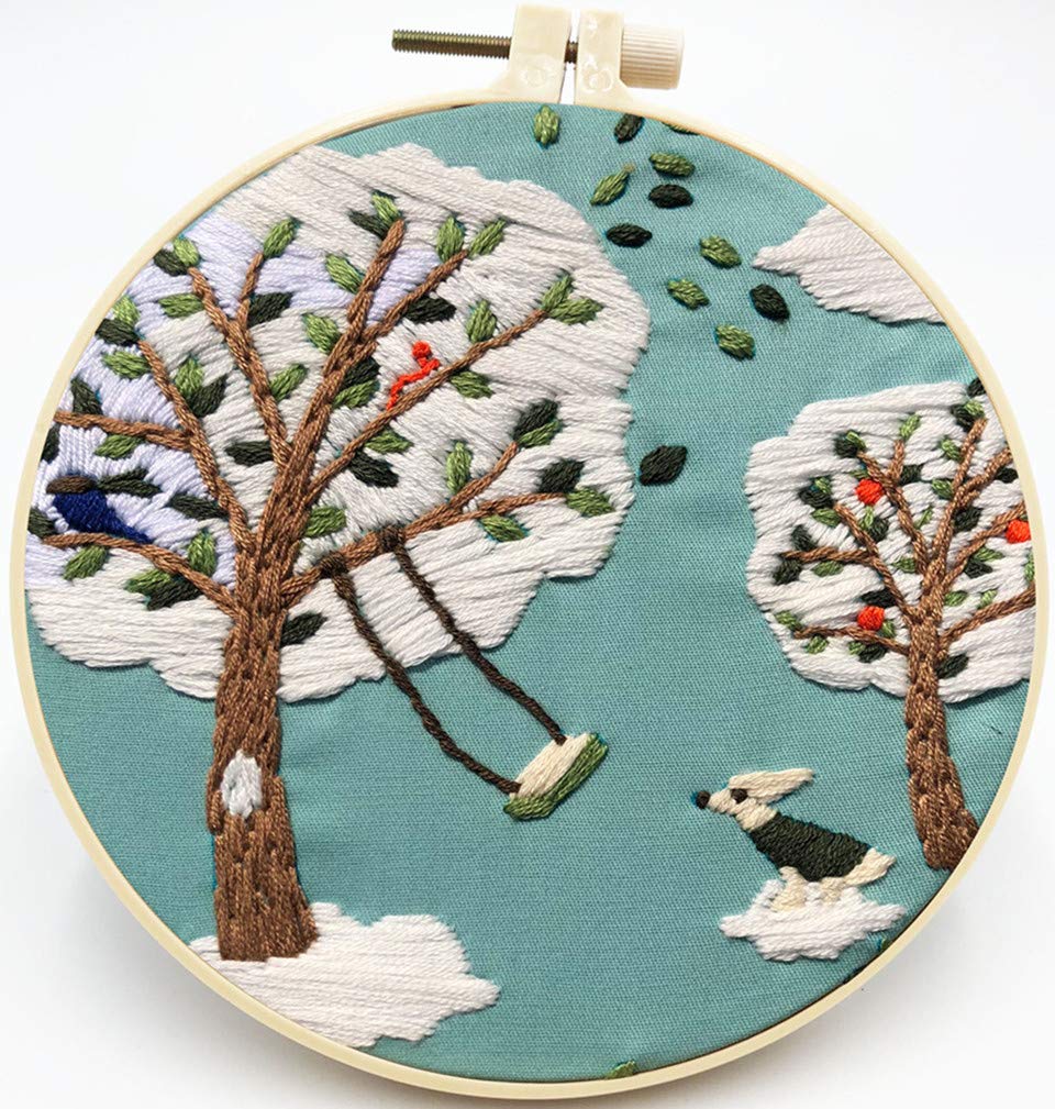 Abillyn 3 Pack Tree Embroidery Starter Kit - Cross Stitch Kits with Printed Patterns & Pre-Stamped Fabric for Beginners (Perfect for DIY Home Decor, Gifts & Craft Projects)