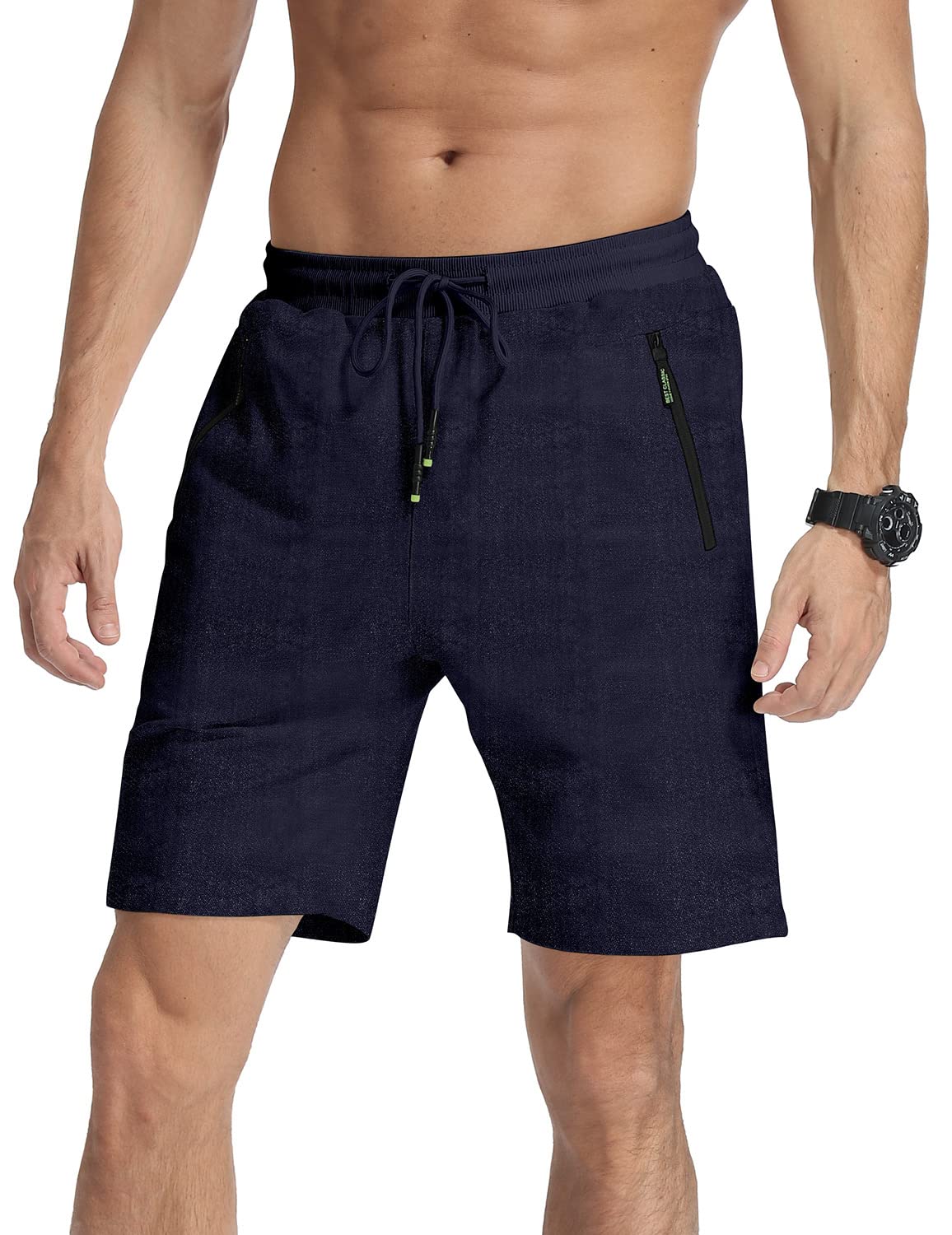 MLANM Men's Casual Shorts with Drawstring & Elastic Waist - Quick-Dry Summer Beach Shorts with Zipper Pockets for Swimming, Gym, and Outdoor Activities