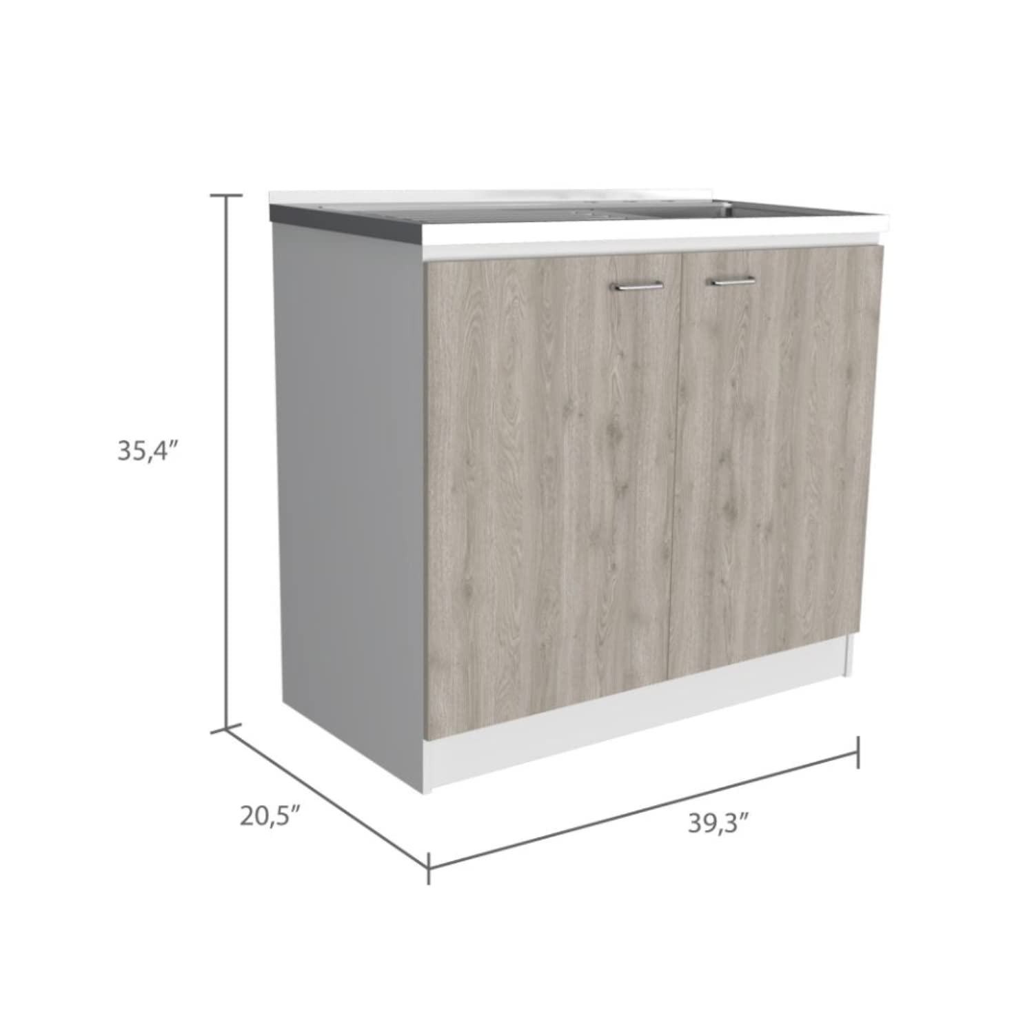 Salento Freestanding Bathroom Sink with Double Door Storage Cabinet - 2 Adjustable Shelves, White/Light Gray Finish - Perfect for Small Bathrooms, Powder Rooms & Laundry Areas