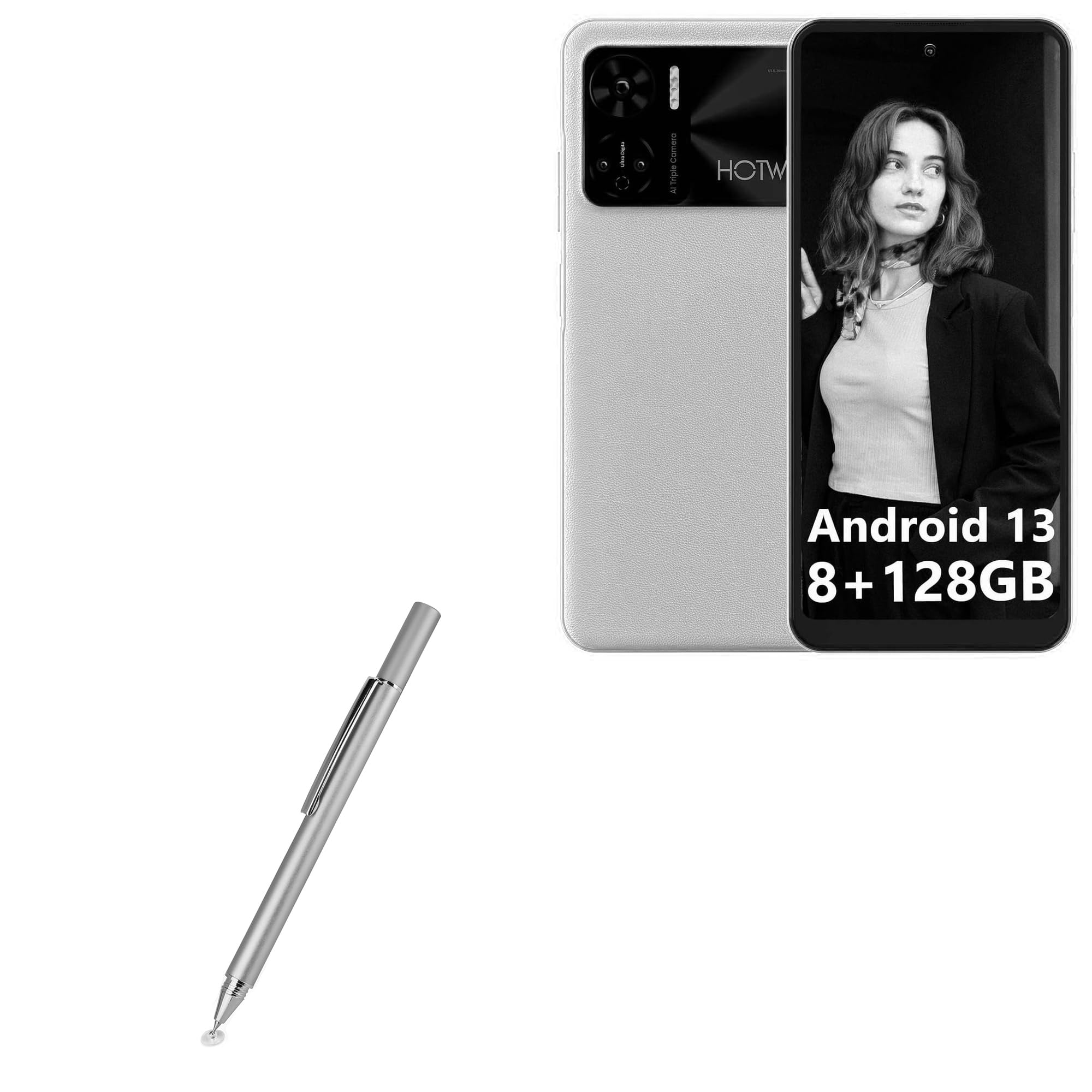 BoxWave FineTouch Capacitive Stylus Pen for Hotwav Note 12 - Ultra Precise Metallic Silver Stylus with Palm Rejection - Perfect for Drawing, Note Taking & Touchscreen Devices