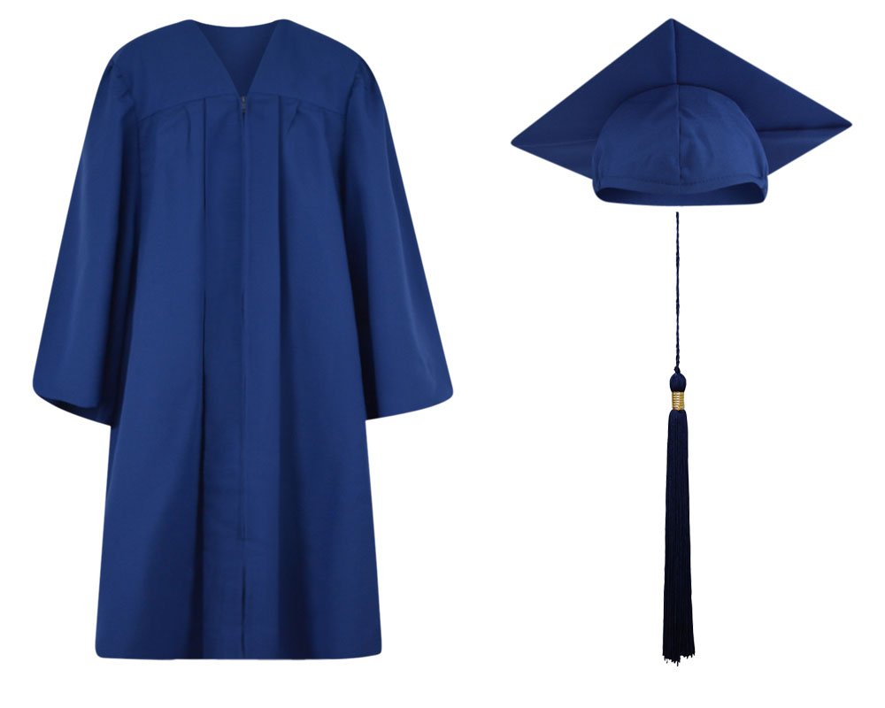 Premium Navy Blue Matte Finish Graduation Cap, Gown & Tassel Set - Complete Commencement Outfit for High School & College Ceremonies