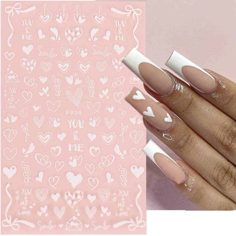 Valentine's Day Nail Art Stickers - 3D Heart Nail Decals, Self-Adhesive Love Letter Design French Manicure Tips (8PCS) for Women DIY Nail Decor - Perfect for Valentine's Gifts, Date Nights & Romantic Occasions
