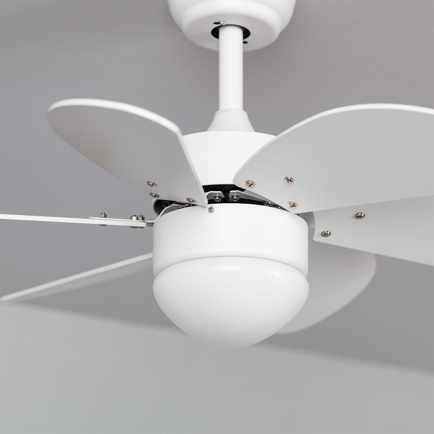TECHBREY Orion White LED Ceiling Fan with Remote - 6 White Blades, Quiet DC Motor, 6 Speeds, 32 Inch Diameter, Timer - Perfect for Bedroom, Living Room & Office Cooling