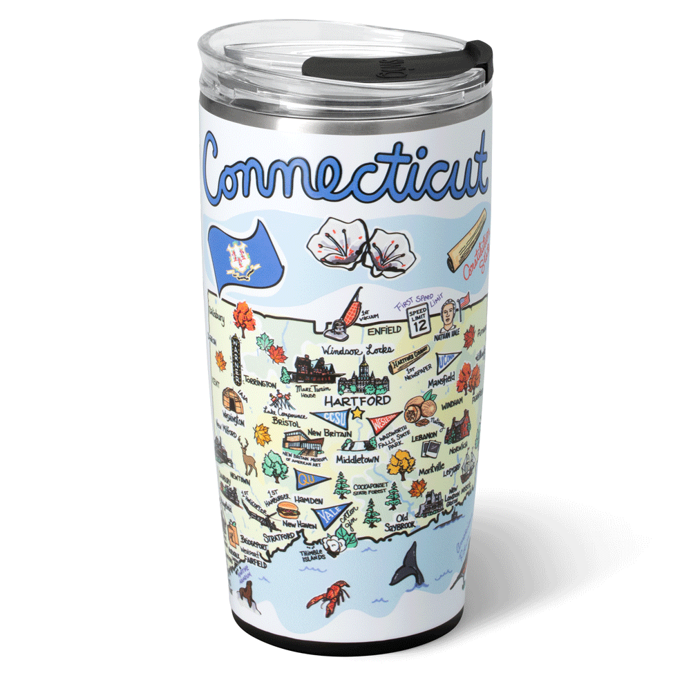 22oz Connecticut Tumbler - Insulated Stainless Steel Travel Mug with Lid & Straw - Perfect for Coffee, Tea & Cold Drinks at Home, Office or Gym
