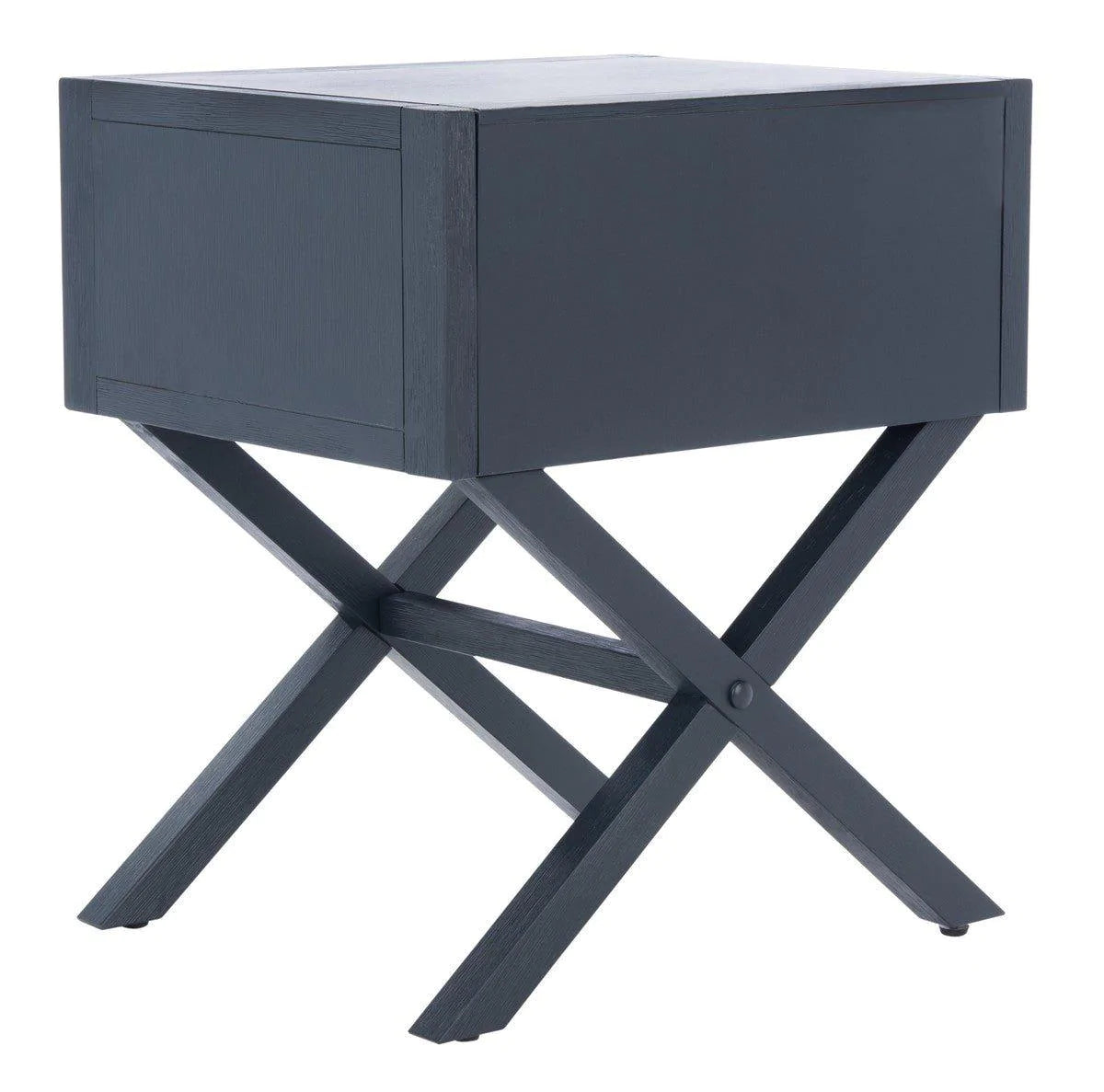 Modern Navy Blue Nightstand with One Drawer - Stylish Cross Base Design for Bedroom, Living Room, or Office