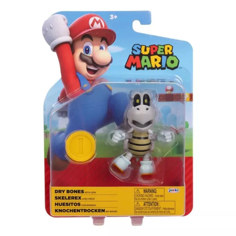 Nintendo Super Mario Dry Bones with Coin Action Figure Set - 4 Pack Collectible Toys for Kids & Adults | Perfect for Gaming Decor, Birthday Gifts & Nintendo Fans Collection