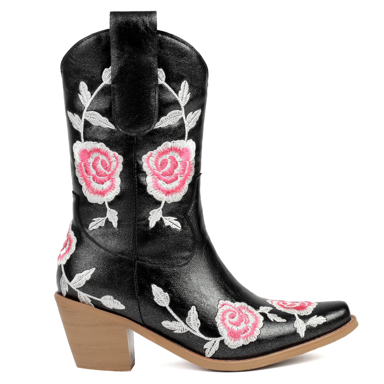 Roimaash Fashion Women's Rose Embroidery Cowgirl Boots - Ankle High Western Cowboy Boots for Country Dancing, Rodeo & Casual Wear