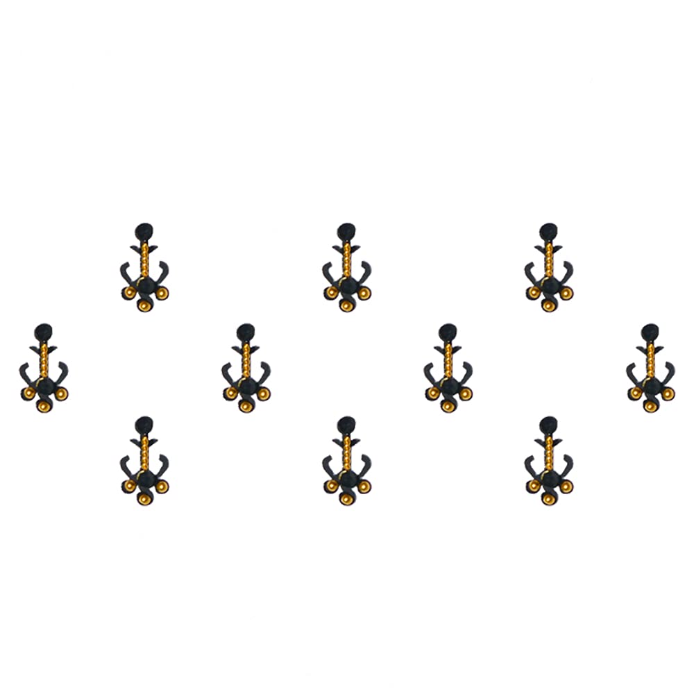 New Comet Busters Black Bindi with Gold Beads (BV752) - Traditional Indian Forehead Jewelry for Weddings, Festivals & Special Occasions