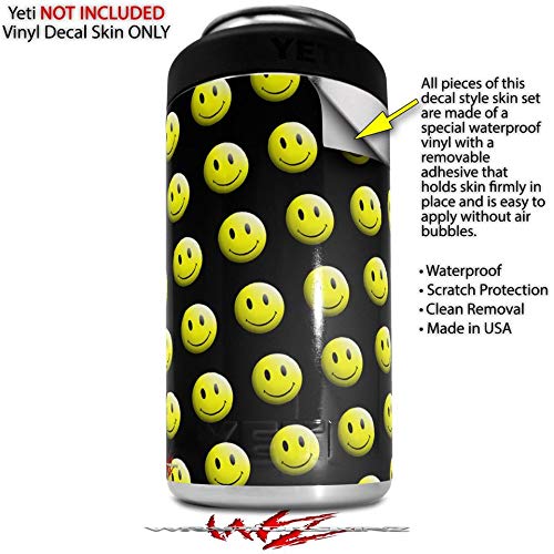 Premium Skin Decal Wrap Compatible with Yeti 16oz Tall Colster Can Cooler Insulator - Smiley Faces on Black Design (Cooler Not Included) | Perfect for Outdoor Parties, Camping & Tailgating