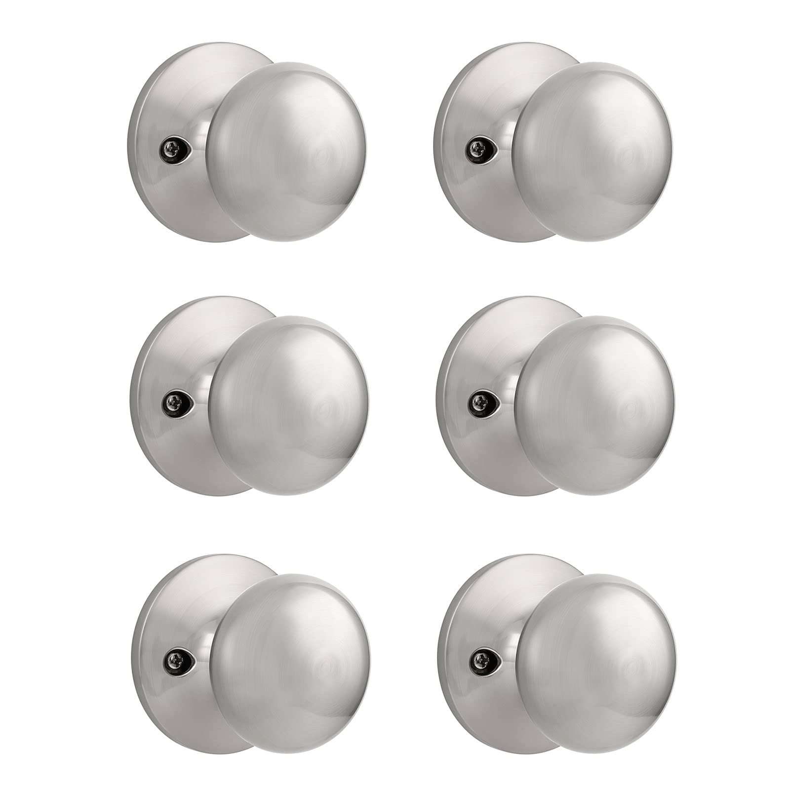 Probrico 6-Pack Stainless Steel Nickel Finish Dummy Door Knobs - Single Side Flat Ball Style Non-Turning Closet French Door Handles - Perfect for Bedroom, Closet & Interior Doors