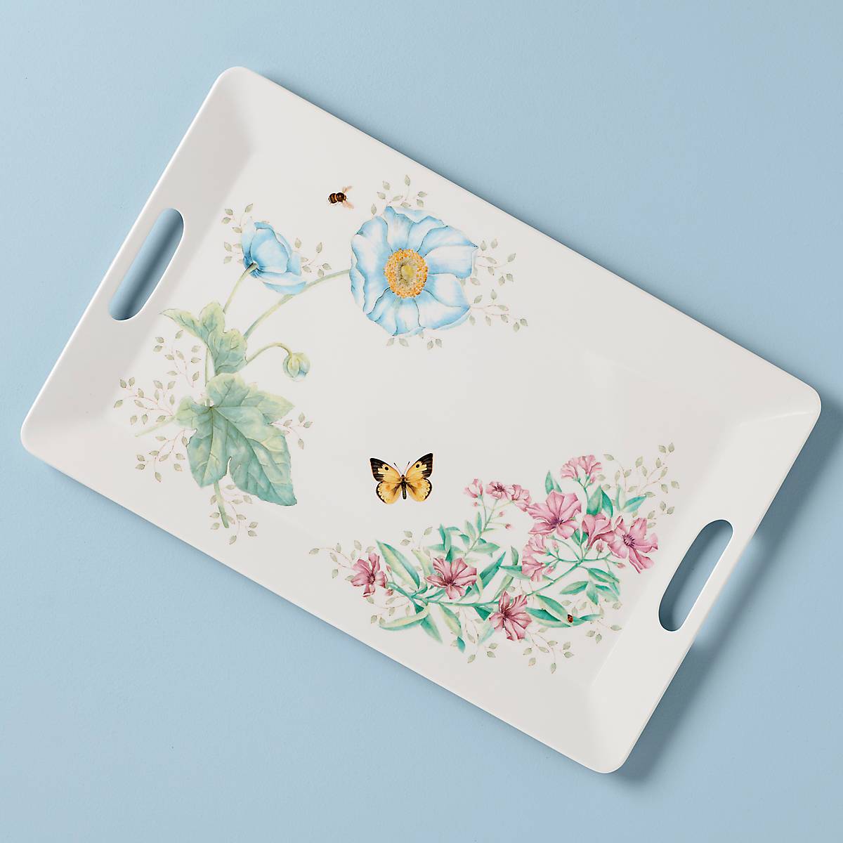 Butterfly Meadow Melamine Serving Tray with Handles - Elegant & Durable for Breakfast, Tea, or Outdoor Dining