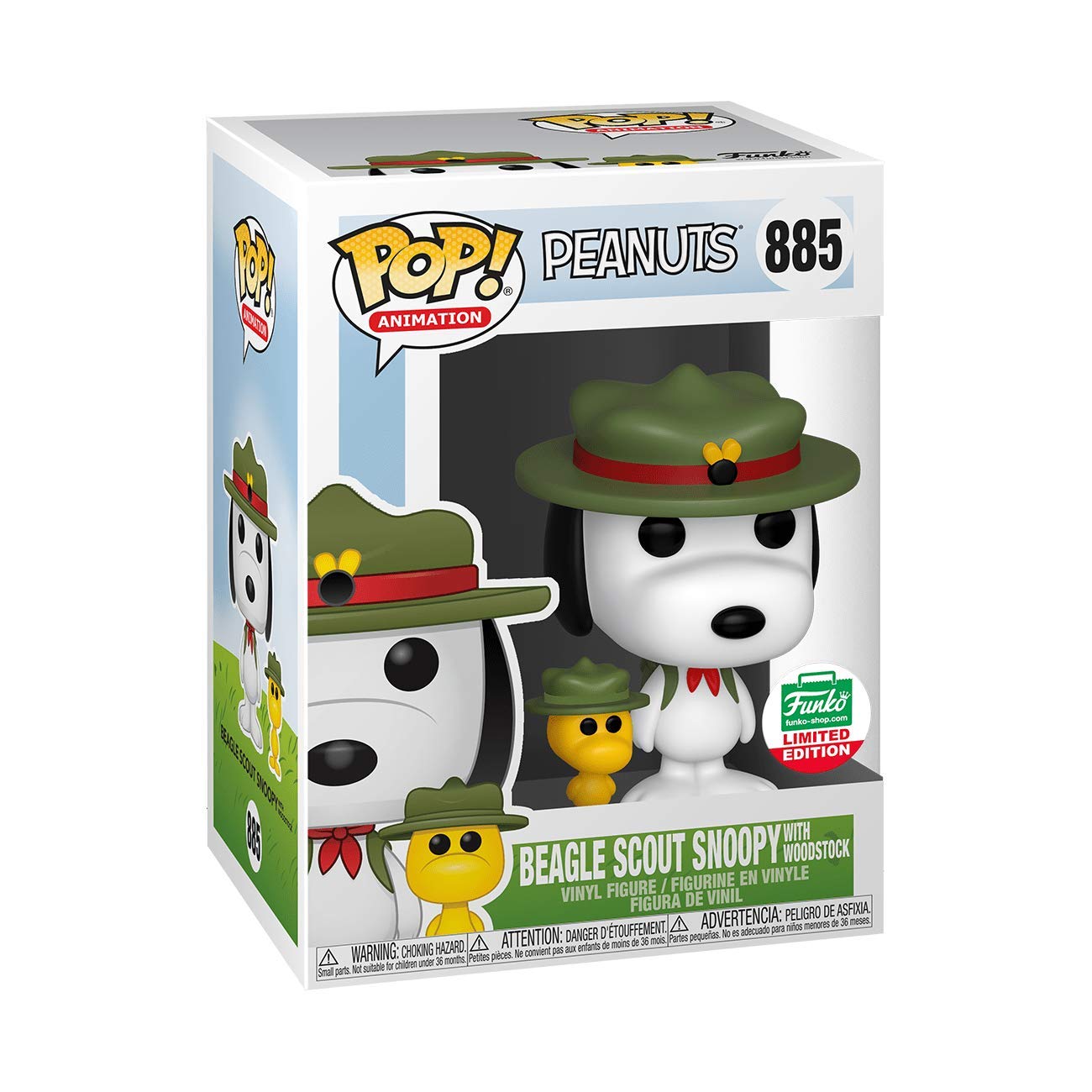 Funko Pop! Peanuts Beagle Scout Snoopy with Woodstock Vinyl Figure #885 - Collectible Toy for Peanuts Fans, Office Desk Decor & Gift for Snoopy Lovers