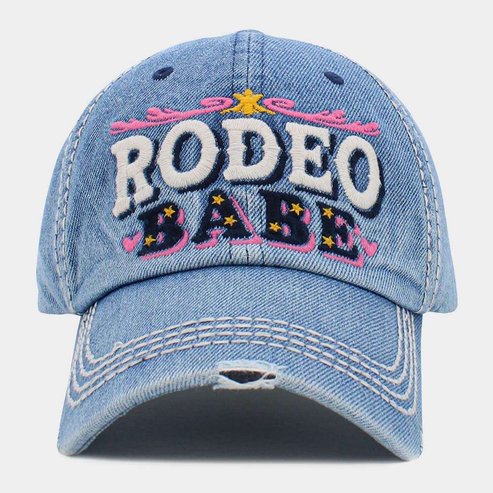 Vintage Denim Cap for Women - RODEO BABE Cowgirl Hat - Western Style Fashion Accessory for Rodeo, Country Music Festivals & Outdoor Adventures