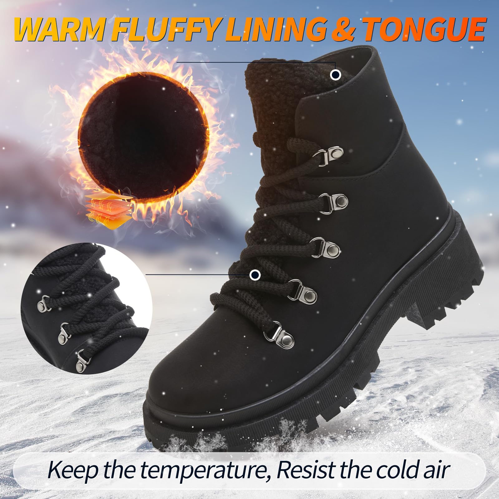 Kufeiti Women's Waterproof Combat Hiking Boots - Lace Up Platform Winter Boots with Side Zipper for Backpacking, Outdoor Adventures & Fashion Streetwear