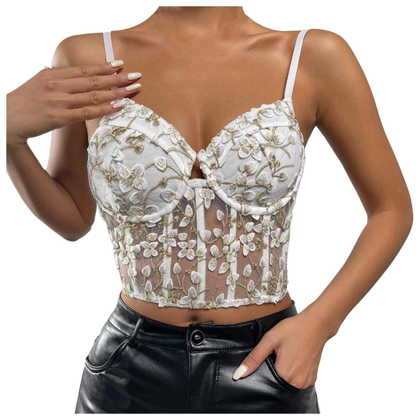 Women's Lace Crop Camisole Top - Sleeveless Spaghetti Strap Backless Cami Vest (White, Small) | Perfect for Summer Outfits, Beach Wear & Layering Under Blazers