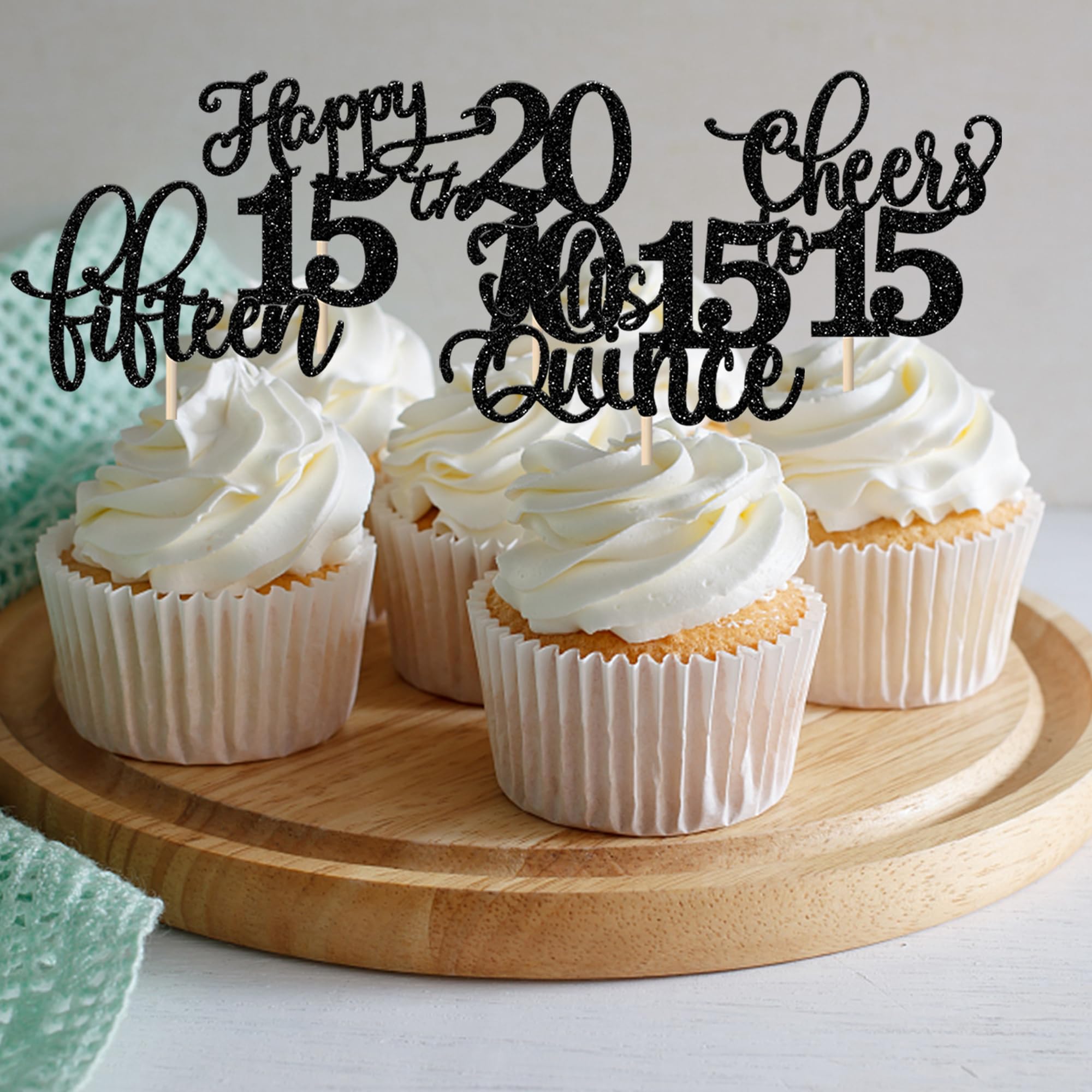Rsstarxi 30 Pack Glitter 15th Birthday Cupcake Toppers - Happy 15th Cupcake Picks, Cheers to 15 Years, Mis Quince Decorations for 15th Birthday Party, Anniversary, Sweet 16 Celebration - Perfect for Quinceañera, Milestone Birthdays & Cake Decorating