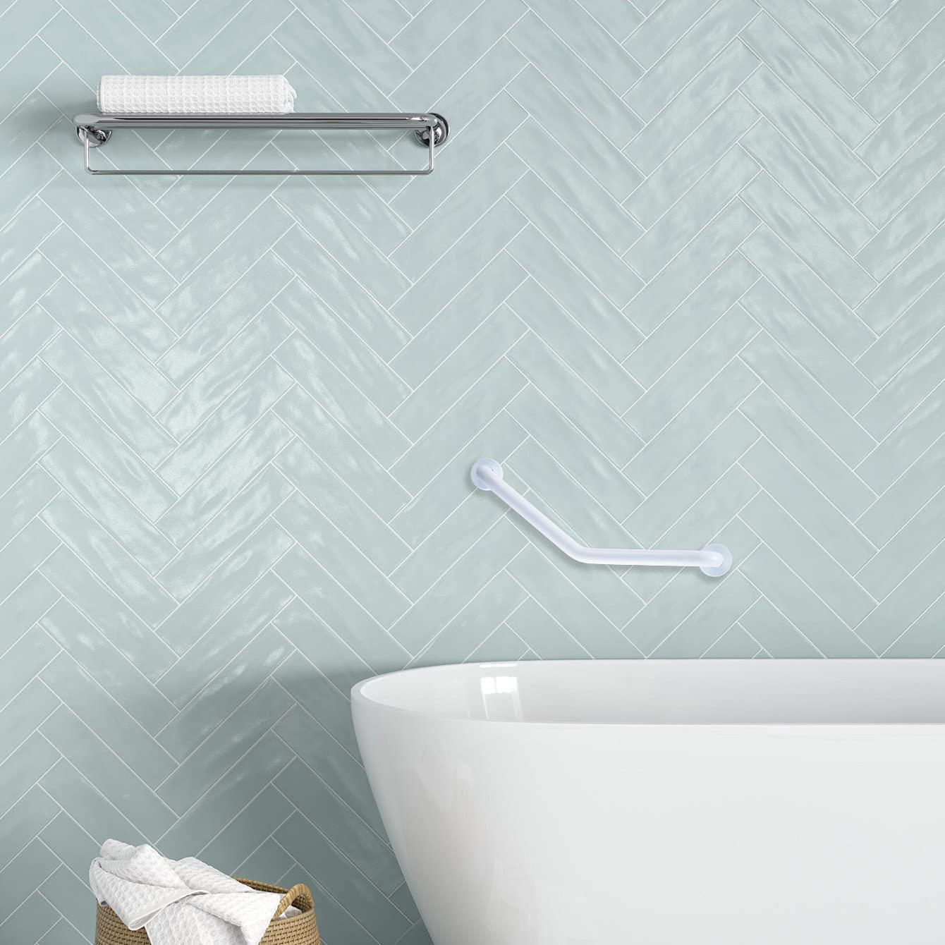 18.5-Inch Stainless Steel Shower Grab Bar - 135° Angled Wall-Mounted Bathroom Safety Rail for Elderly & Disabled - Non-Slip Bathtub Hand Support for Fall Prevention (White) - Ideal for Seniors, Post-Surgery Recovery & Accessible Bathrooms